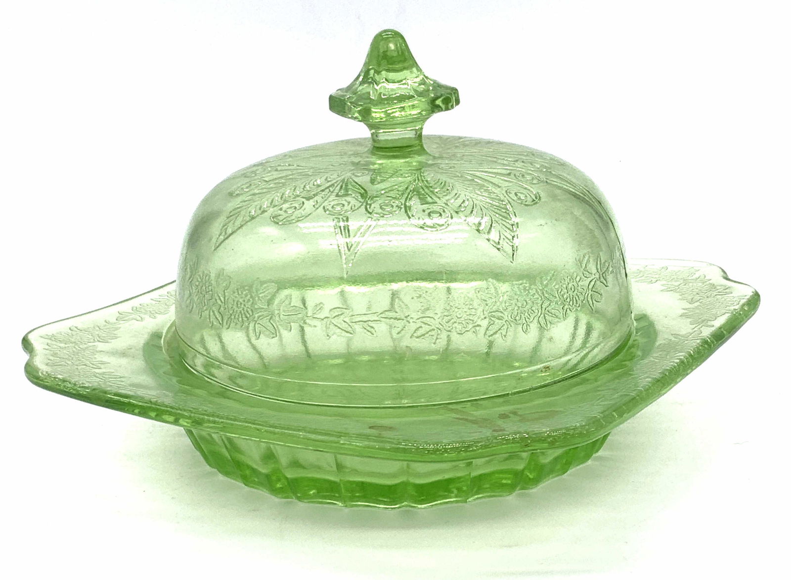 Green Depression Glass Cloche & Dish (1 of 9)