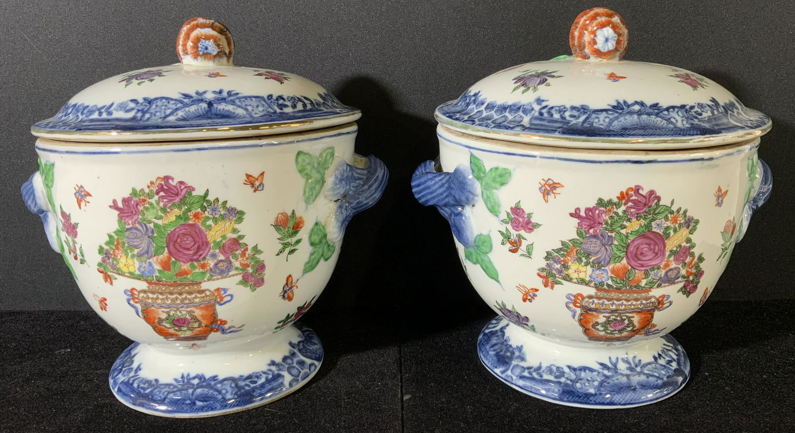 Pair Asian Porcelain Vessels W Lids & Handles (1 of 8)