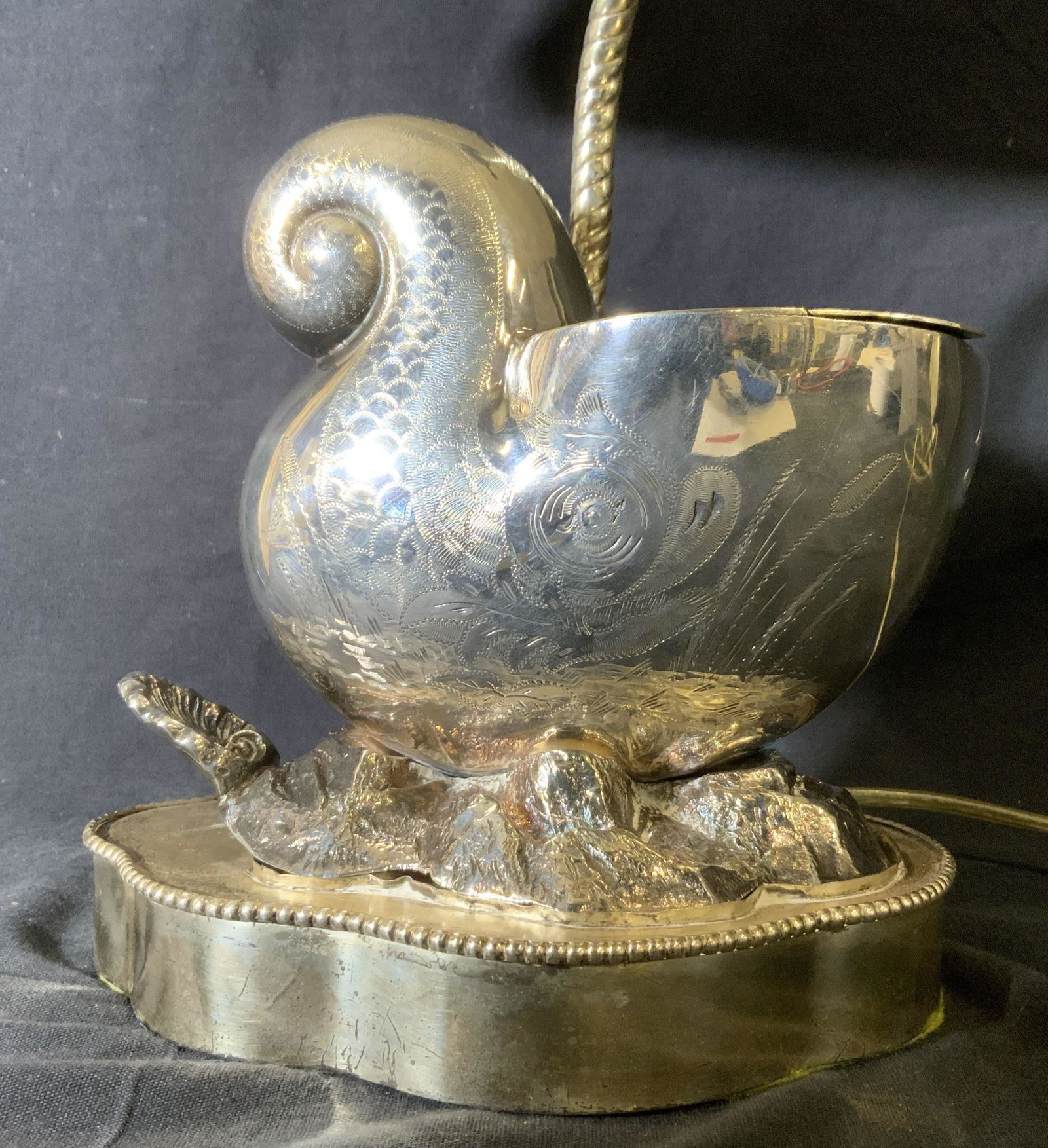 Silver Toned Metal Lamp W Etched Detail (1 of 11)