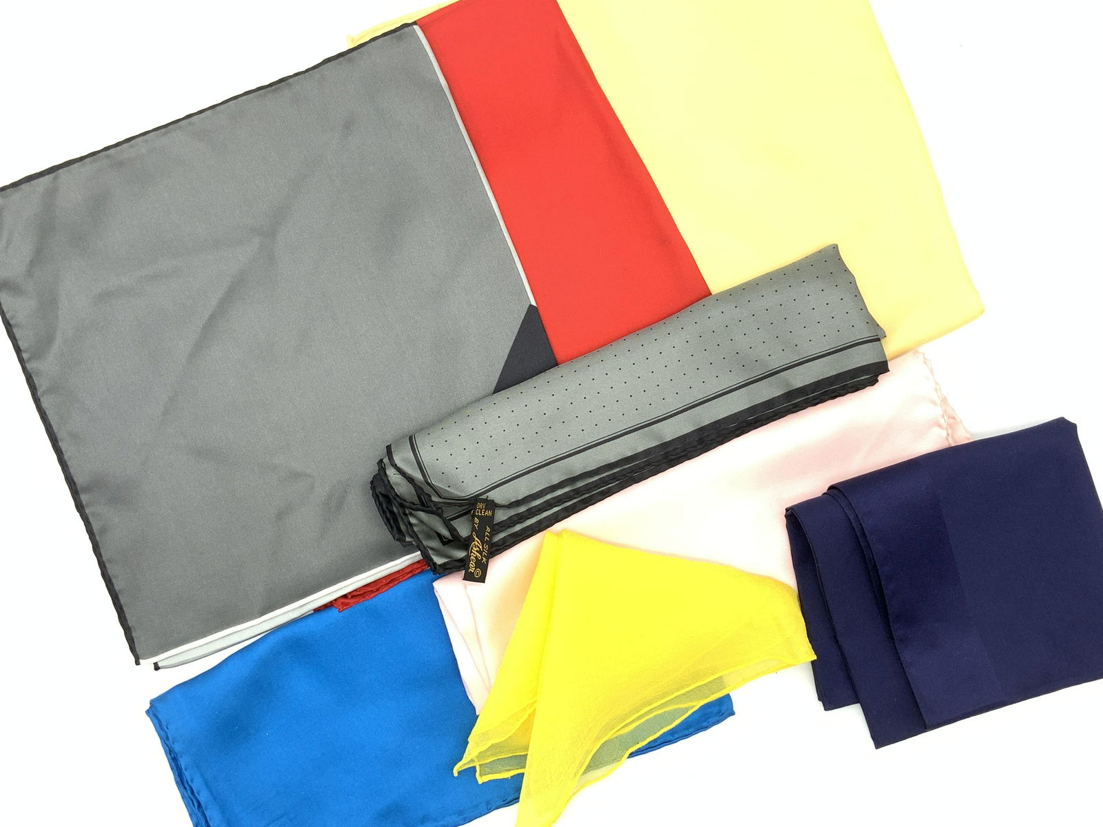 Group 8 Silk Neck Scarves, Hand Rolled, Italy (1 of 6)