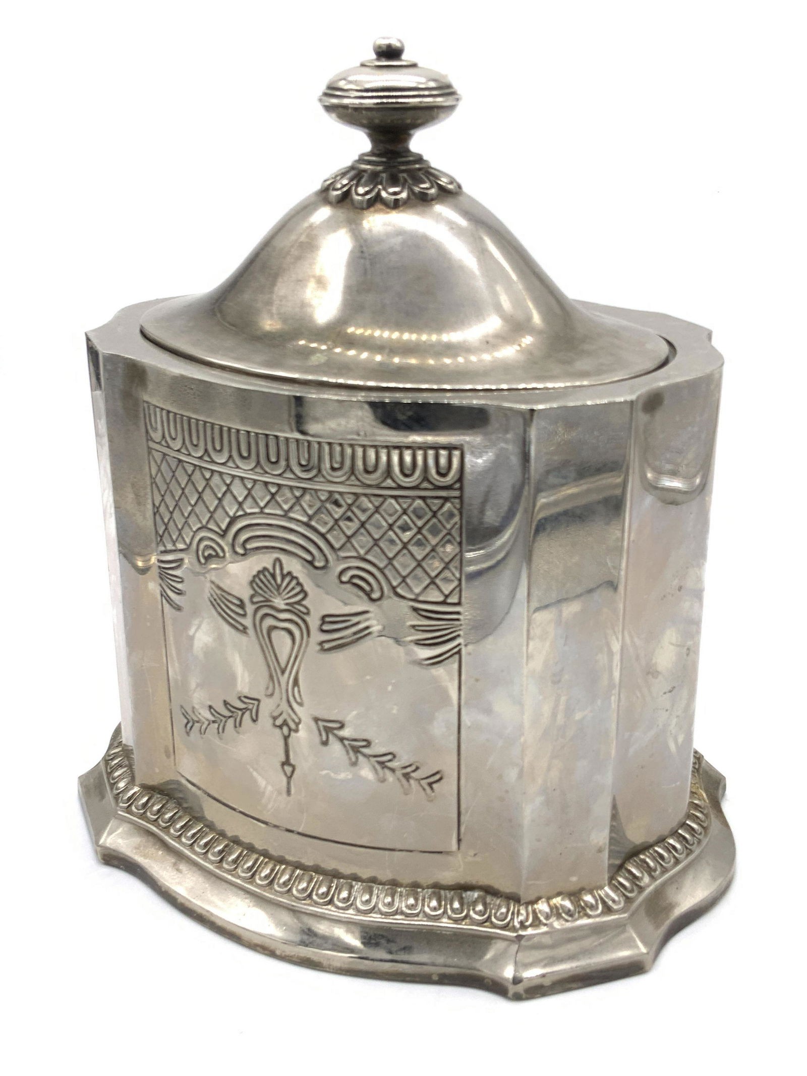 Vintage Etched Silver Tone Metal Biscuit Tin, Lid (1 of 11)