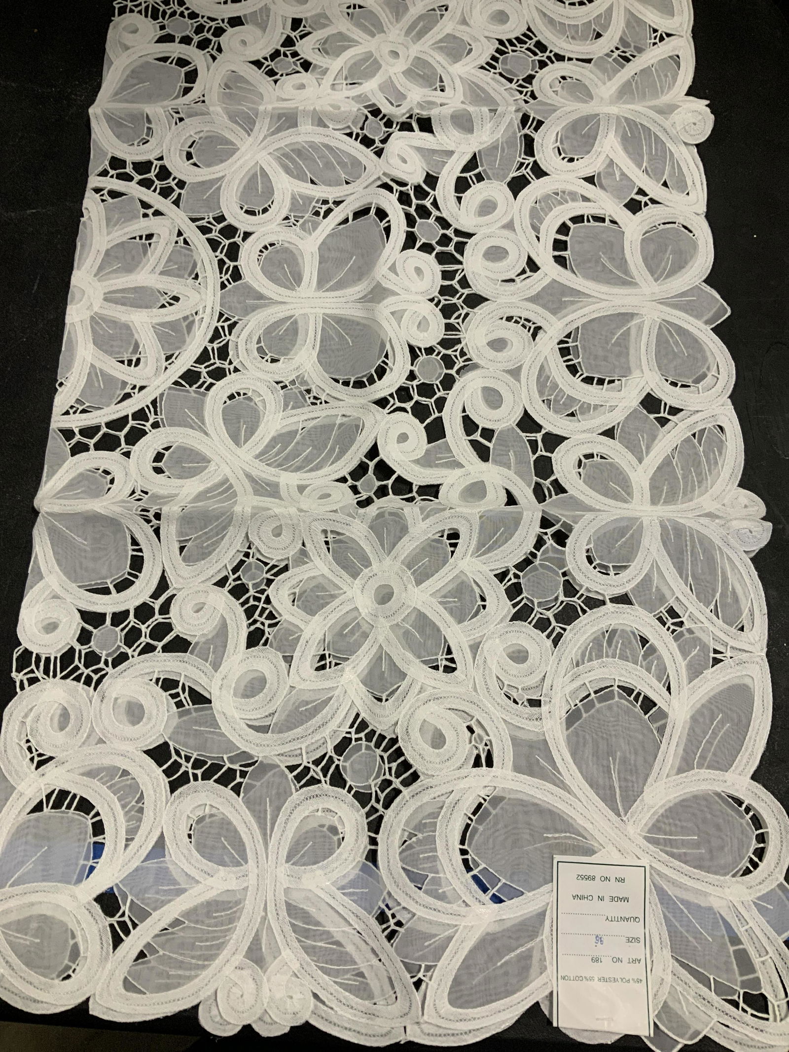 Grp New Table Runners, Covers & NIP Cotton Hankies: New in package pierced polyester runner and polyester/ cotton combo pierced table decor/cover, 33.5 x33.5 in. 40 x 60 cm. NIP Textile/ linen tea towel from Italy, NIP hand rolled cotton handkerchiefs