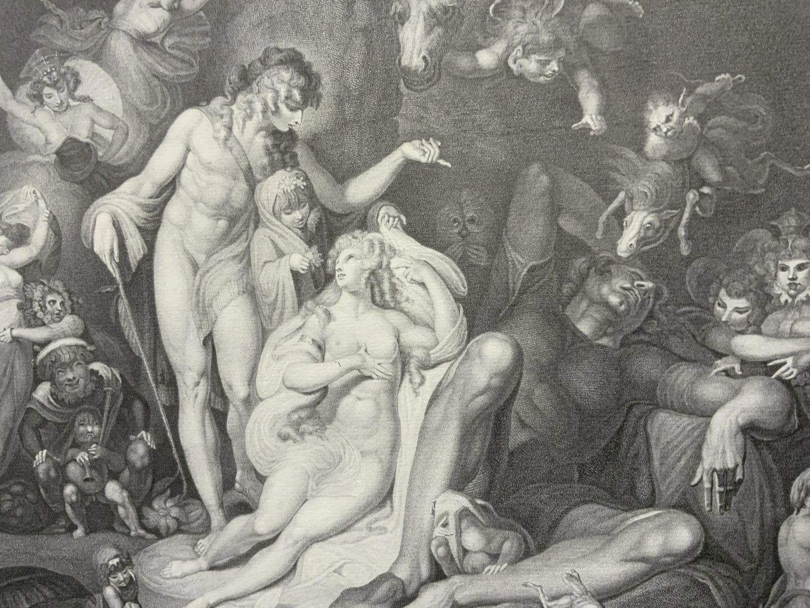A Midsummer Night’s Dream Engraving & Text: A midsummer nights dream engraving with text. Includes a hardcover folder, engraving secured by straps. Folder reads as: MENDELSSOHN INCIDENTAL MUSIC TO A MODSUMMER NIGHTS DREAM, BOSTON SYMPHONY ORCHE