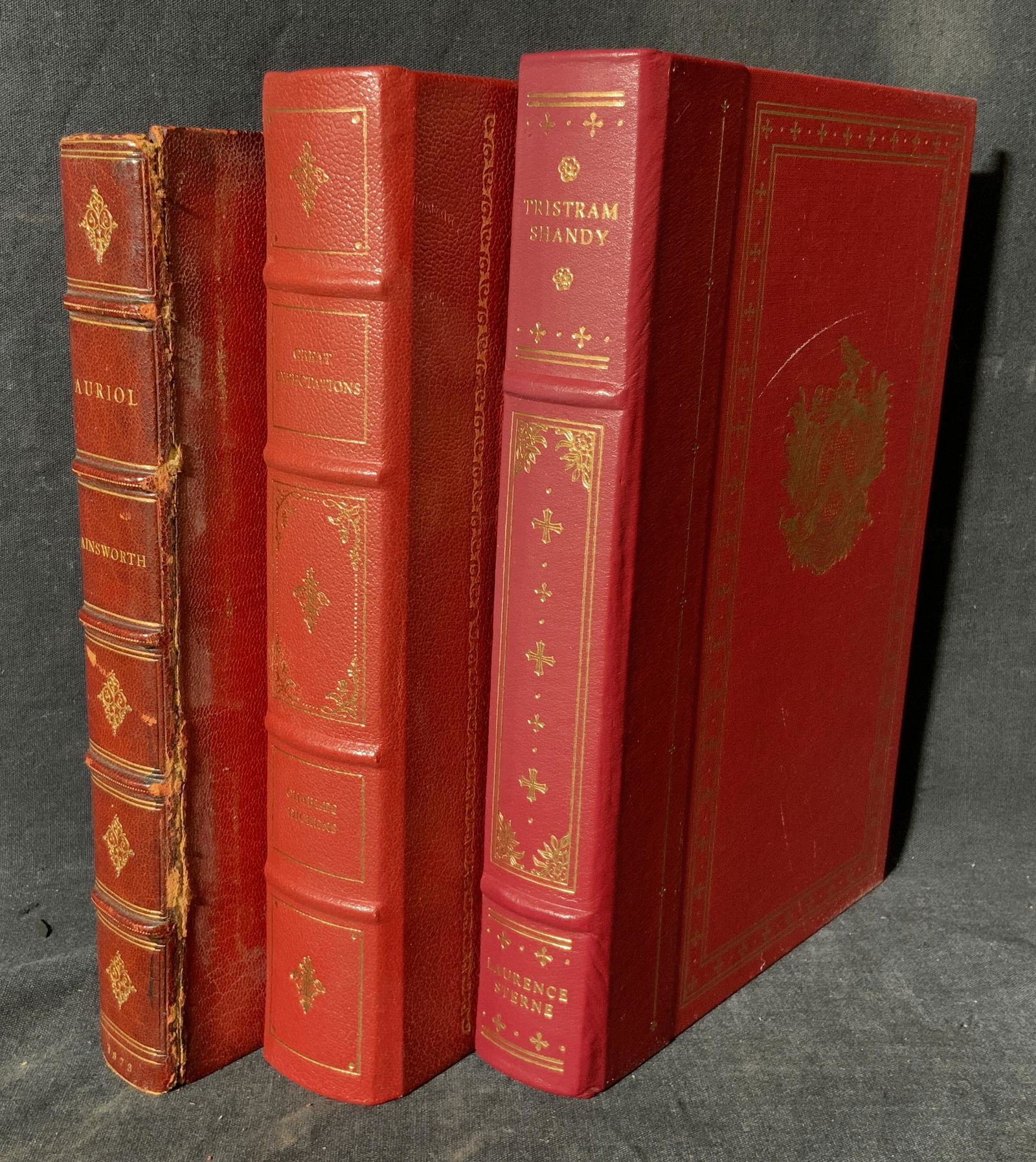 Group Lot 3 Vintage Red Leather Bound Books (1 of 5)