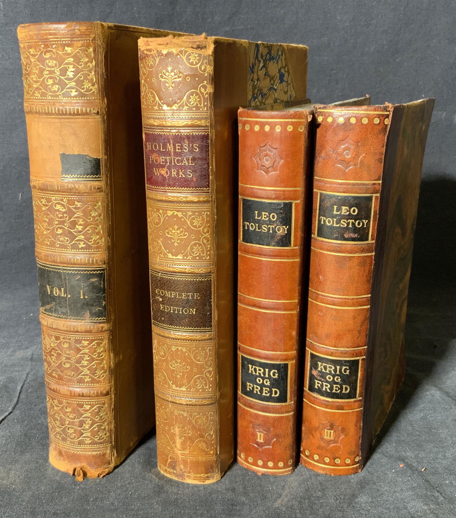 Group Lot 4 Vintage Partly Brown Leather Books (1 of 4)