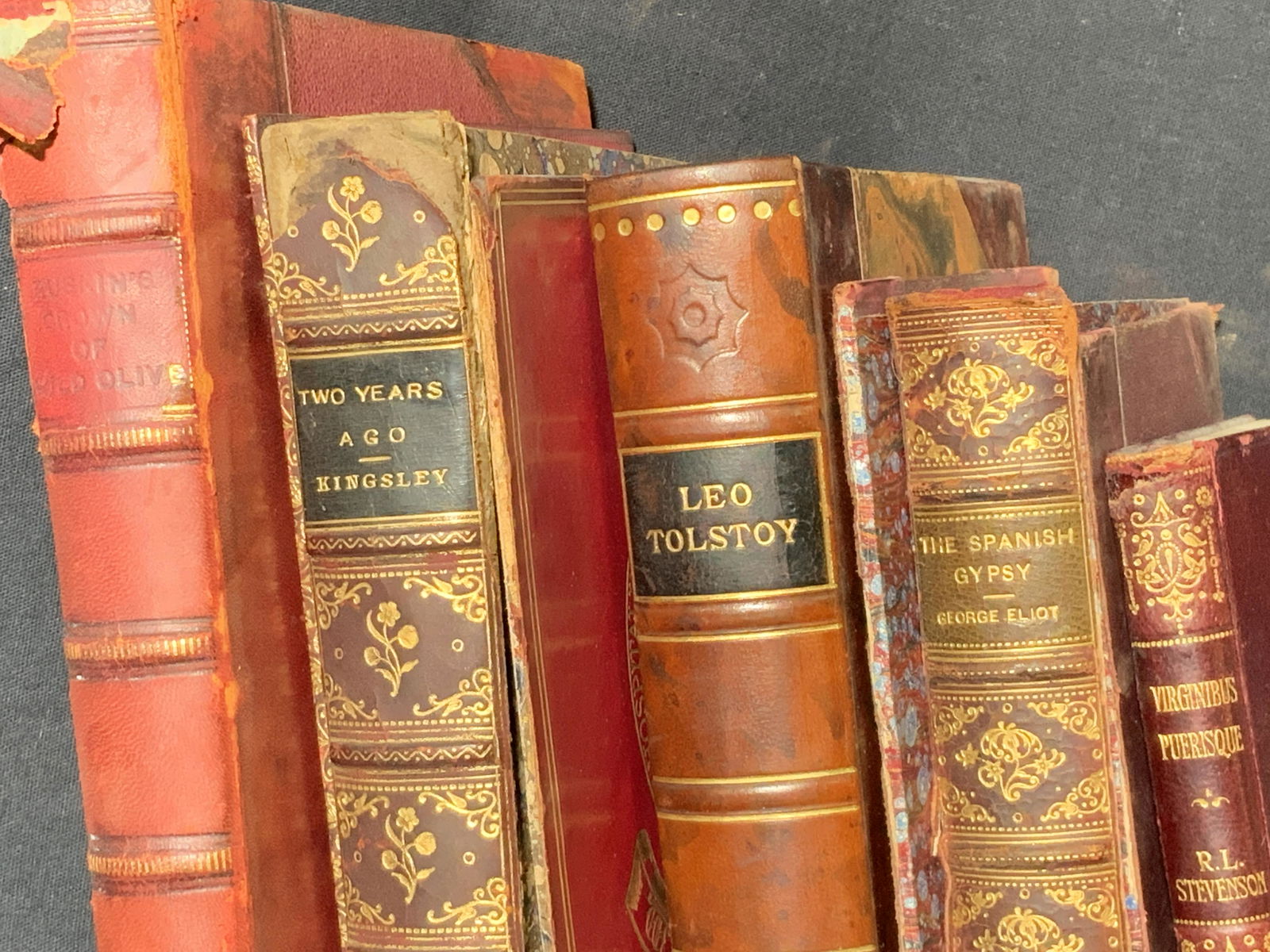 Group Lot 5 Red Partly Leather Bound Books (1 of 5)