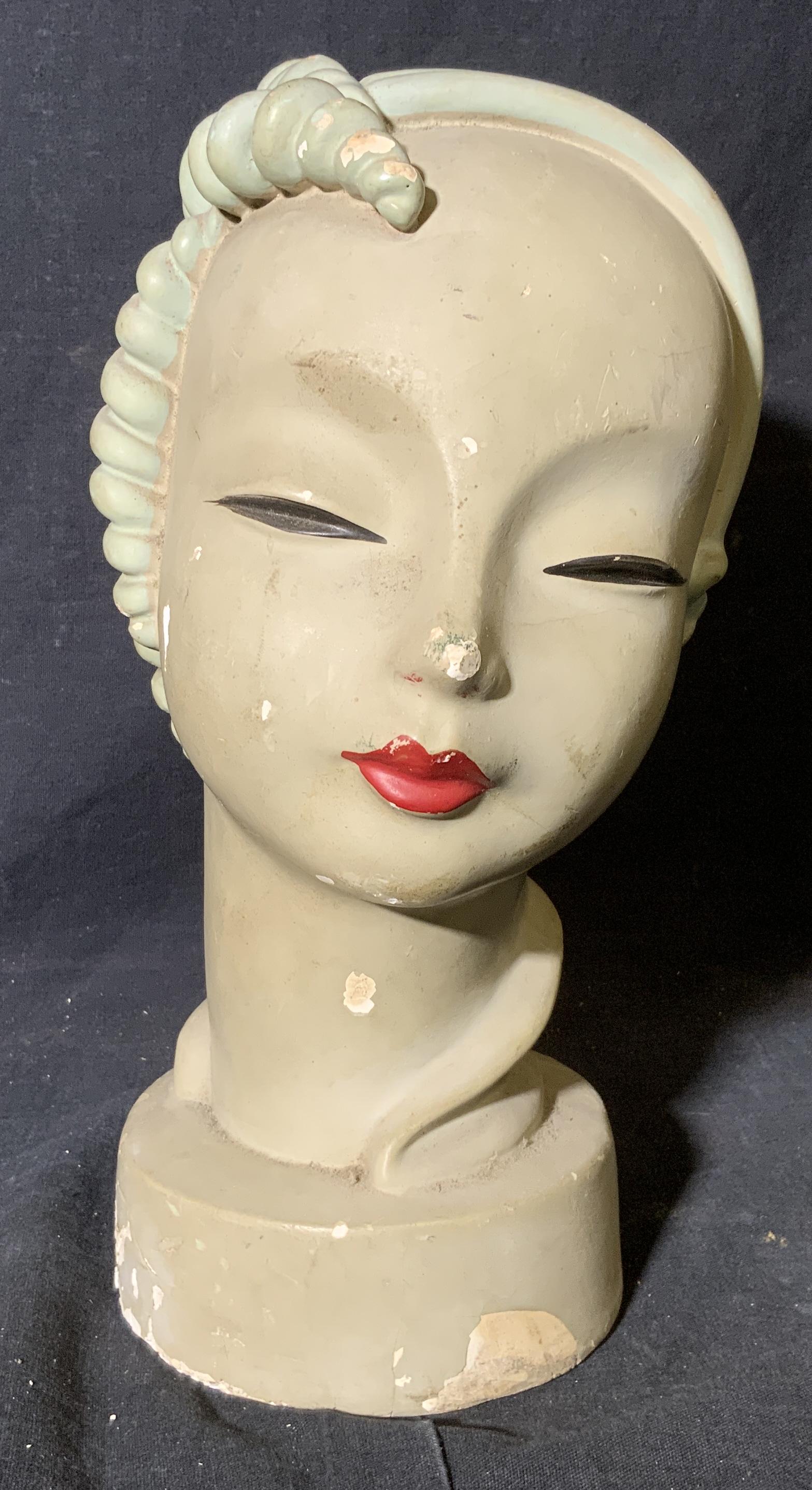 Painted Ceramic Art Deco Asian Female Bust (1 of 7)
