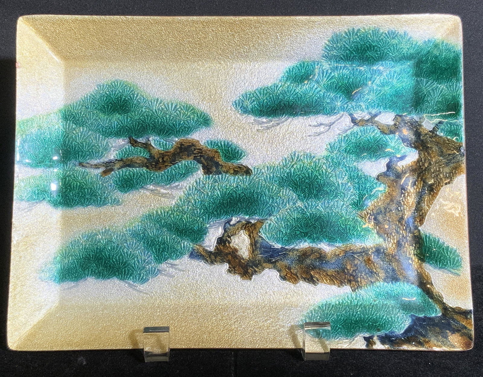 Japanese Enameled Serving Dish W Tree Detail (1 of 7)