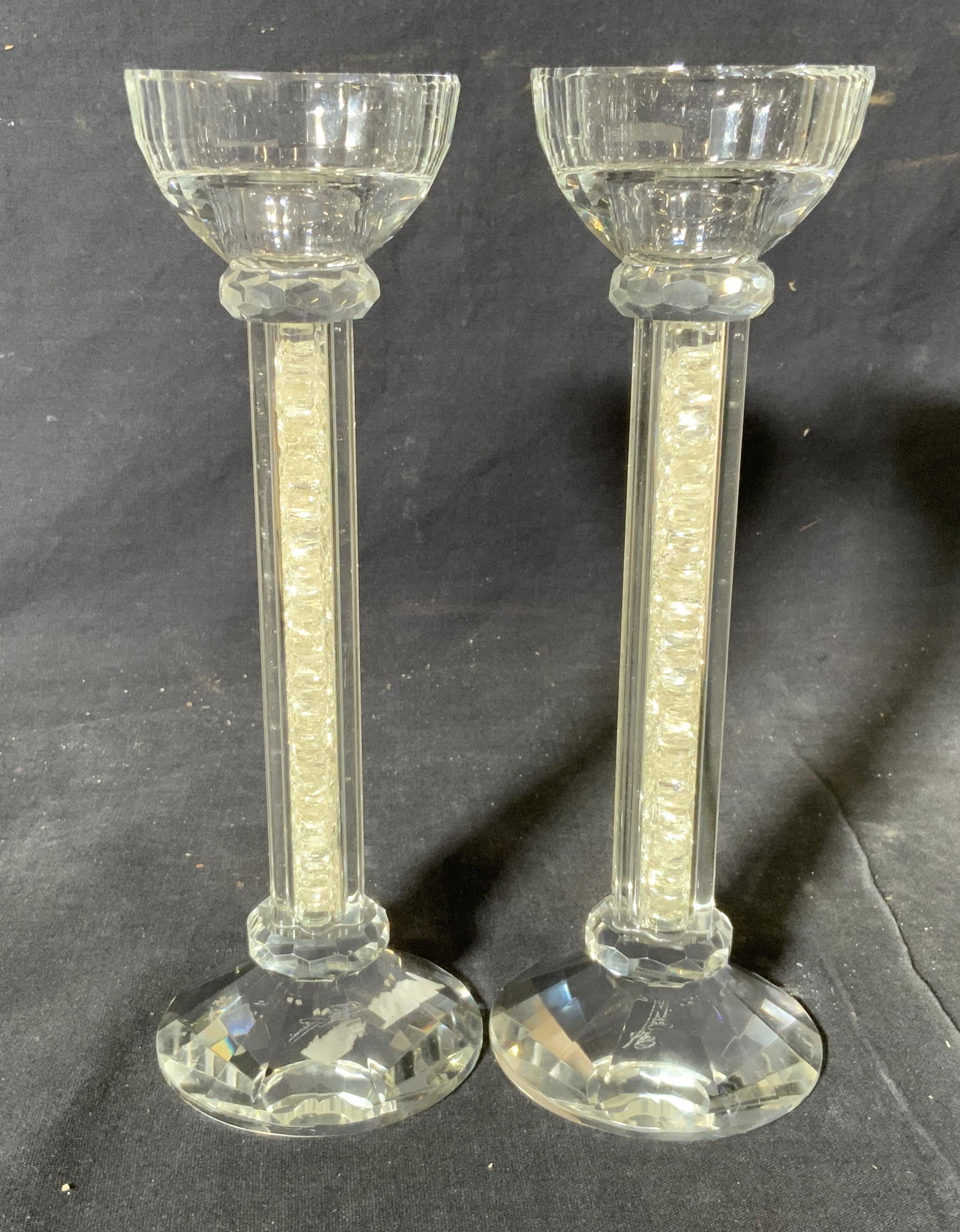 Pair Signed Glass Candlestick Holders (1 of 6)