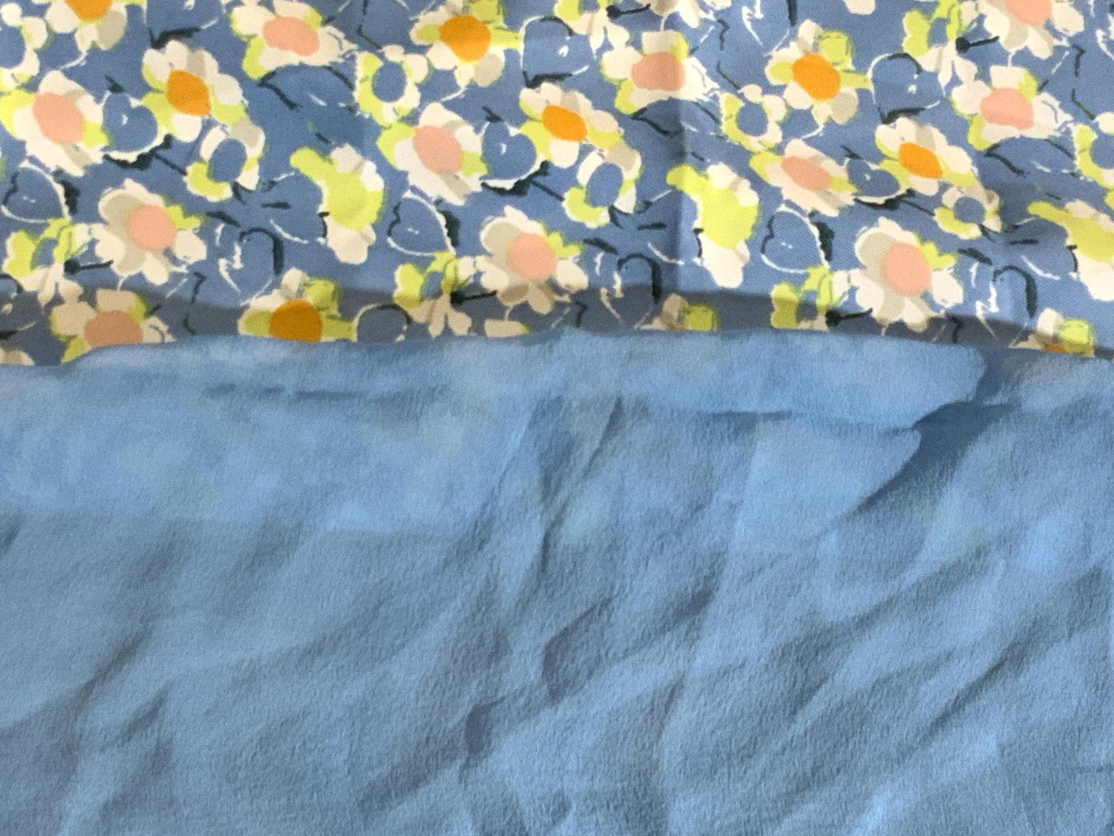 2 Blue Ladies Fashion Scarves, COLORPLAY & More: One piece is a sheer, sky blue hued square scarf. The other is a similar blue hue and decorated with white and yellow florals. This scarf has a tag that reads COLORPLAY, 100% POLYESTER. Larger scarf A