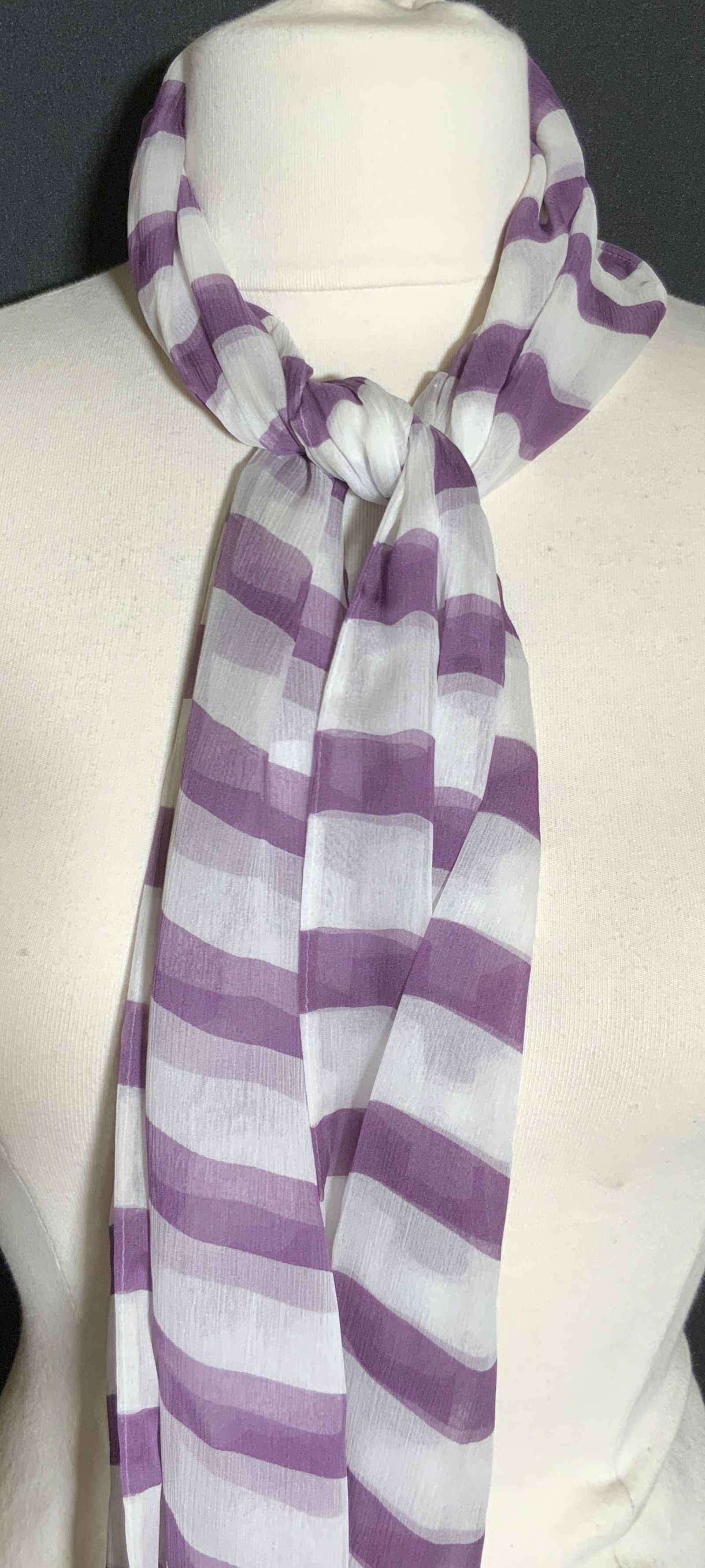 EMPORIO ARMANI Signed Purple Striped Silk Scarf (1 of 10)