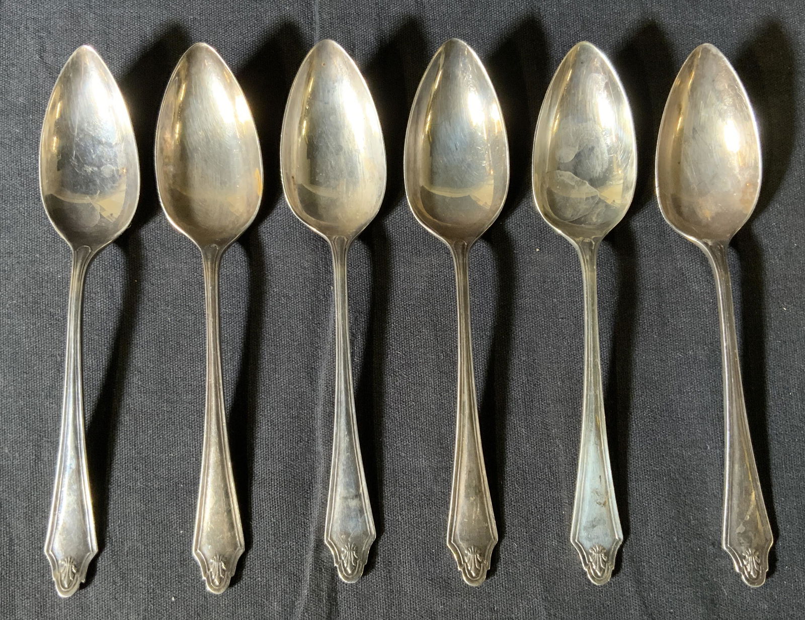 Set 6 COOPER BROTHERS Sterling Silver Spoons: Set 6 COOPER BROTHERS Sterling Silver Spoons, inscription reads ‘CB & S’, marks include crown, lion passant, and r, all measure 5 1/4 inches long, total weight: 3,65 ozt, surface wear and tarnishi