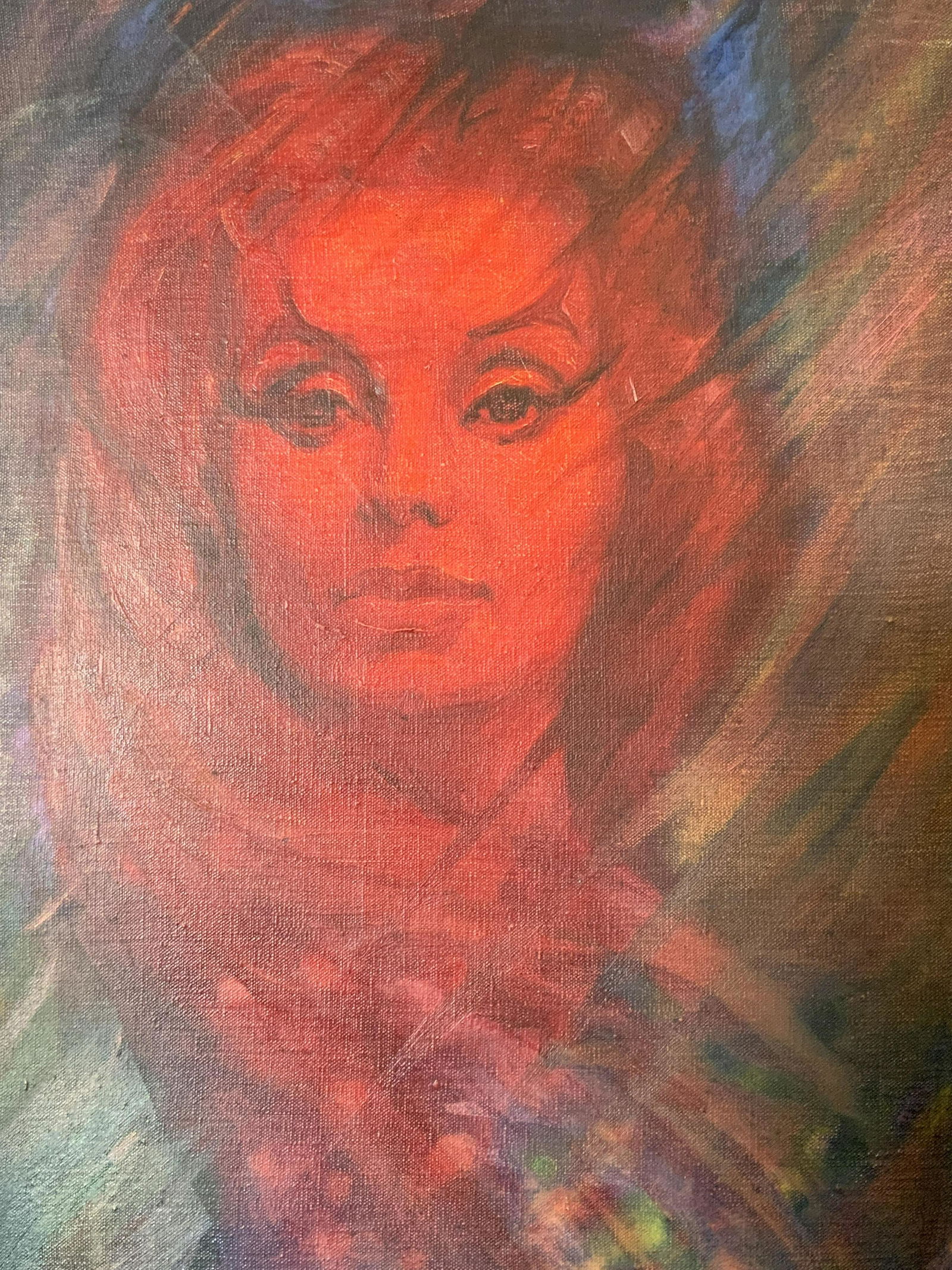 Signed Abstract Female Portrait in Red (1 of 10)