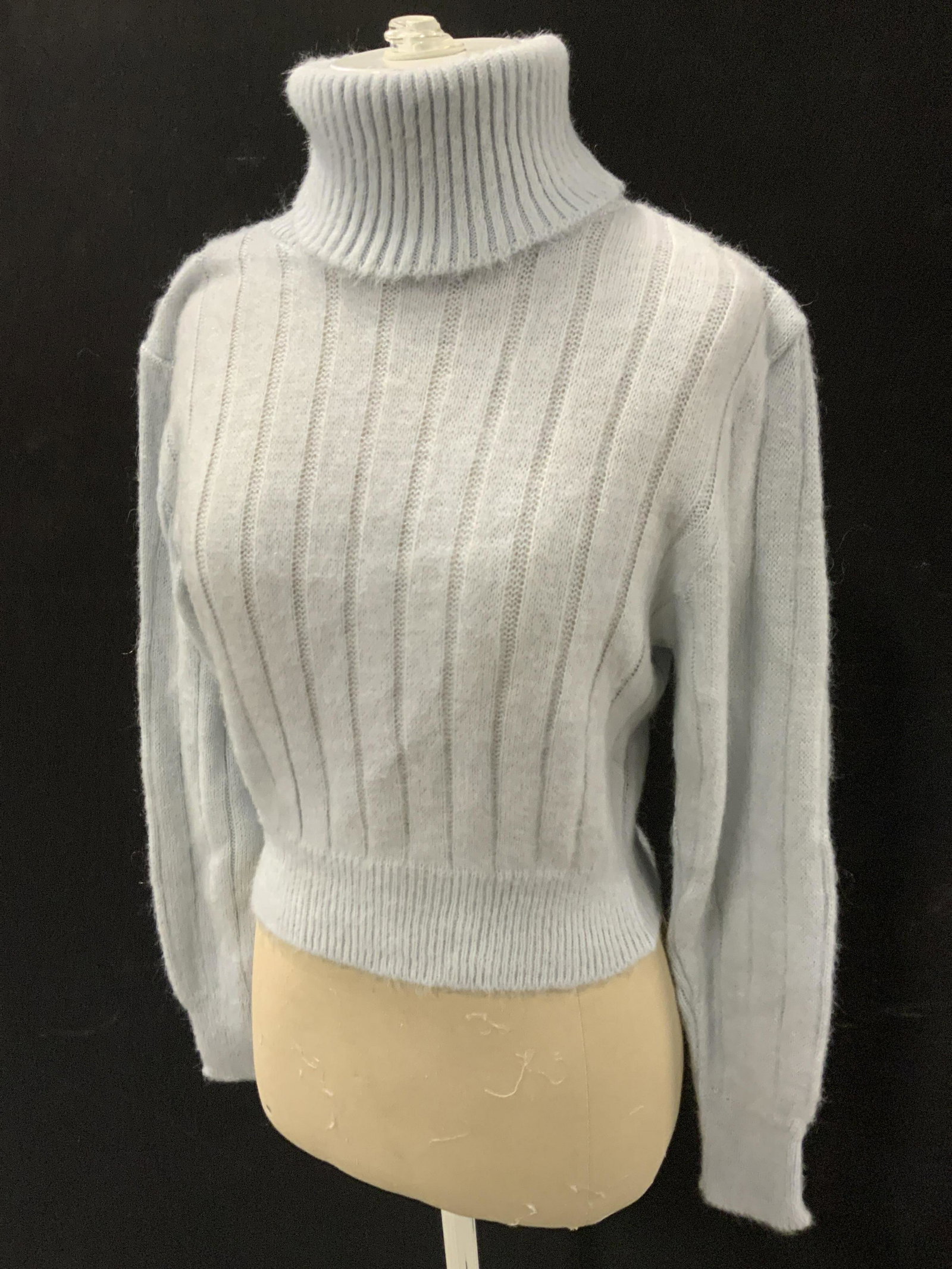Pair MORGAN DE TOI Turtleneck Sweaters: Turtleneck sweaters measures approx 17 inches W shoulders, 18 inches long, 20 inch sleeves. Pastel yellow and pastel blue tones sweaters. Wear is consistent with age and use. Sweater, women’s shirts