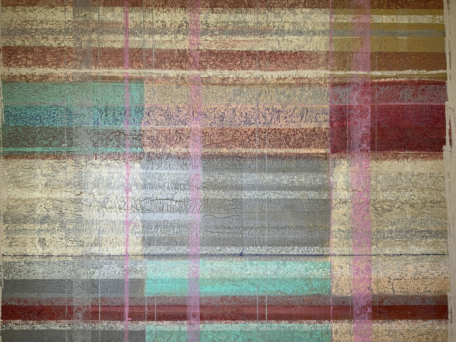 LEE BURR Signed Abstract Oil on Canvas ‘84: Lee Burr signed Abstract oil on canvas ‘84, signature to the lower right corner reads ‘Lee Burr’, date to the lower right corner beside signature reads ‘84’, subject an abstract geometric pi