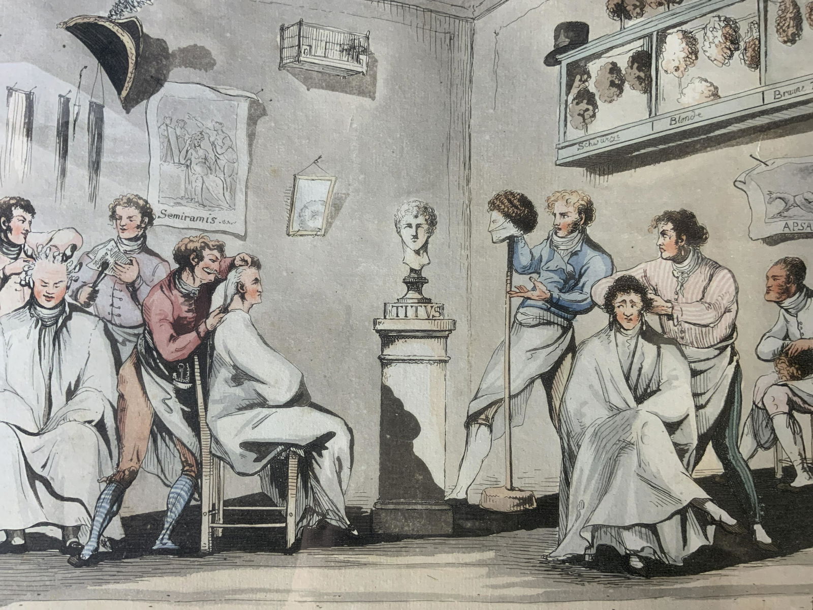 French Hand Colored Wig Shop Etching (1 of 7)