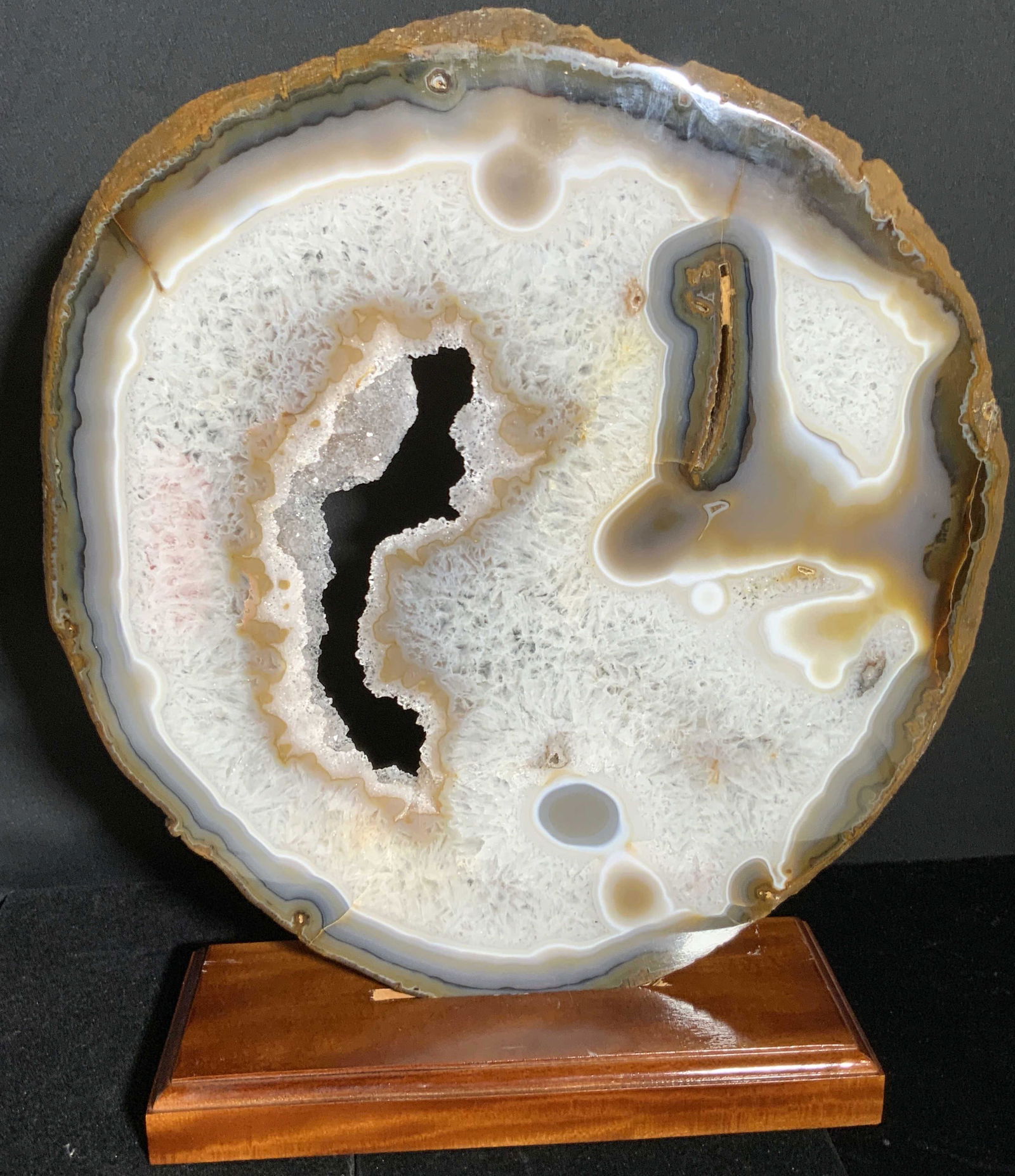 Substantial Agate Slice Stone Piece W/ Wood Stand (1 of 15)