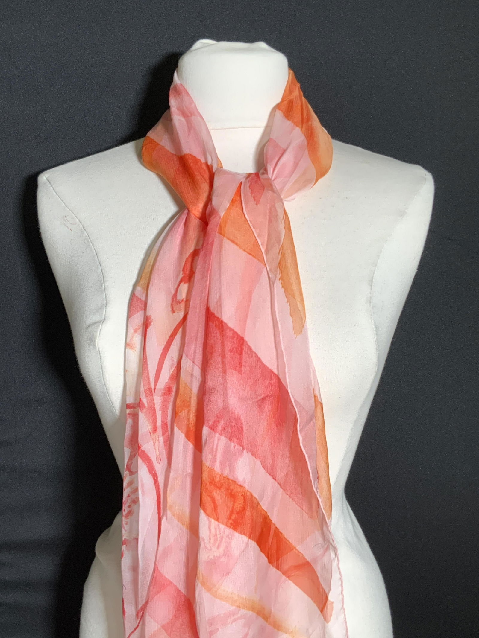 EMILIO PUCCI Pink & Orange Patterned Silk Scarf (1 of 10)