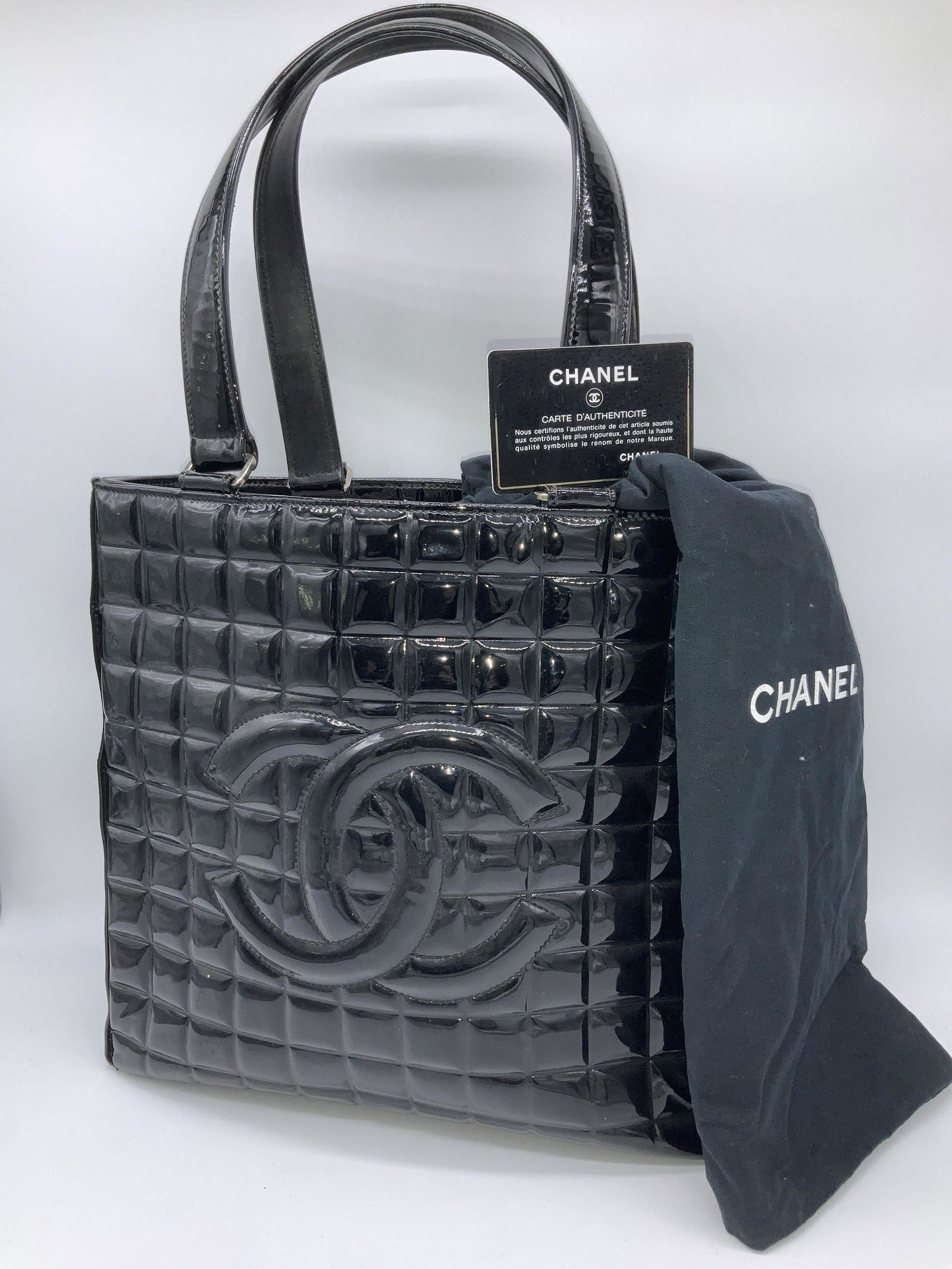CHANEL Patent Leather Square Quilted Tote , Vntg (1 of 20)