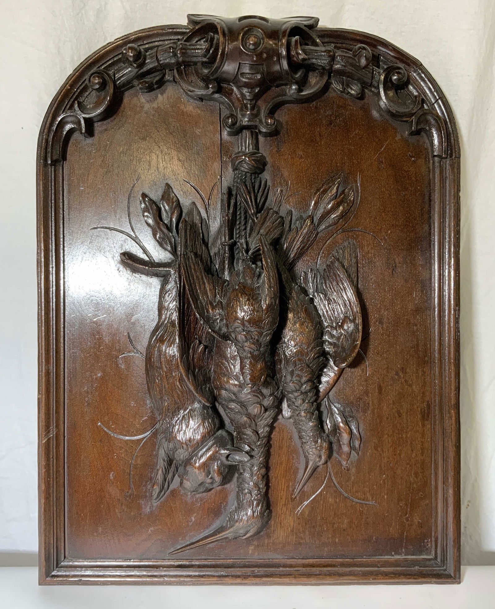 Antique  French Wooden Relief Sculpture Panel of Game (1 of 11)