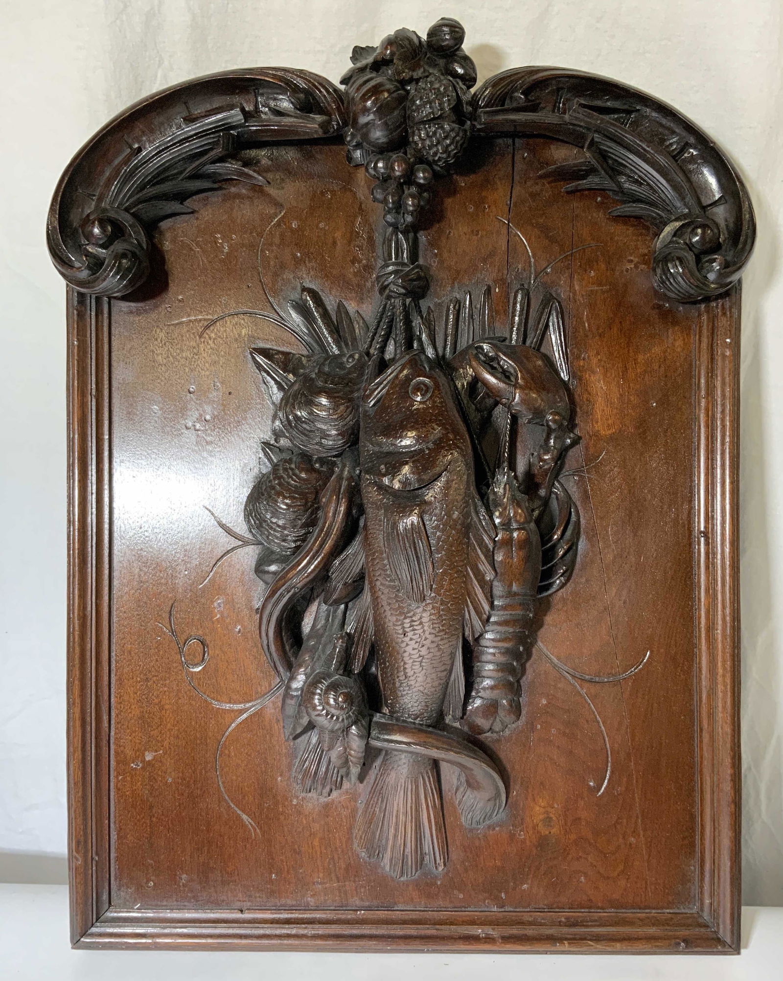 Antique French Wooden Relief Sculpture Panel of Sealife (1 of 11)