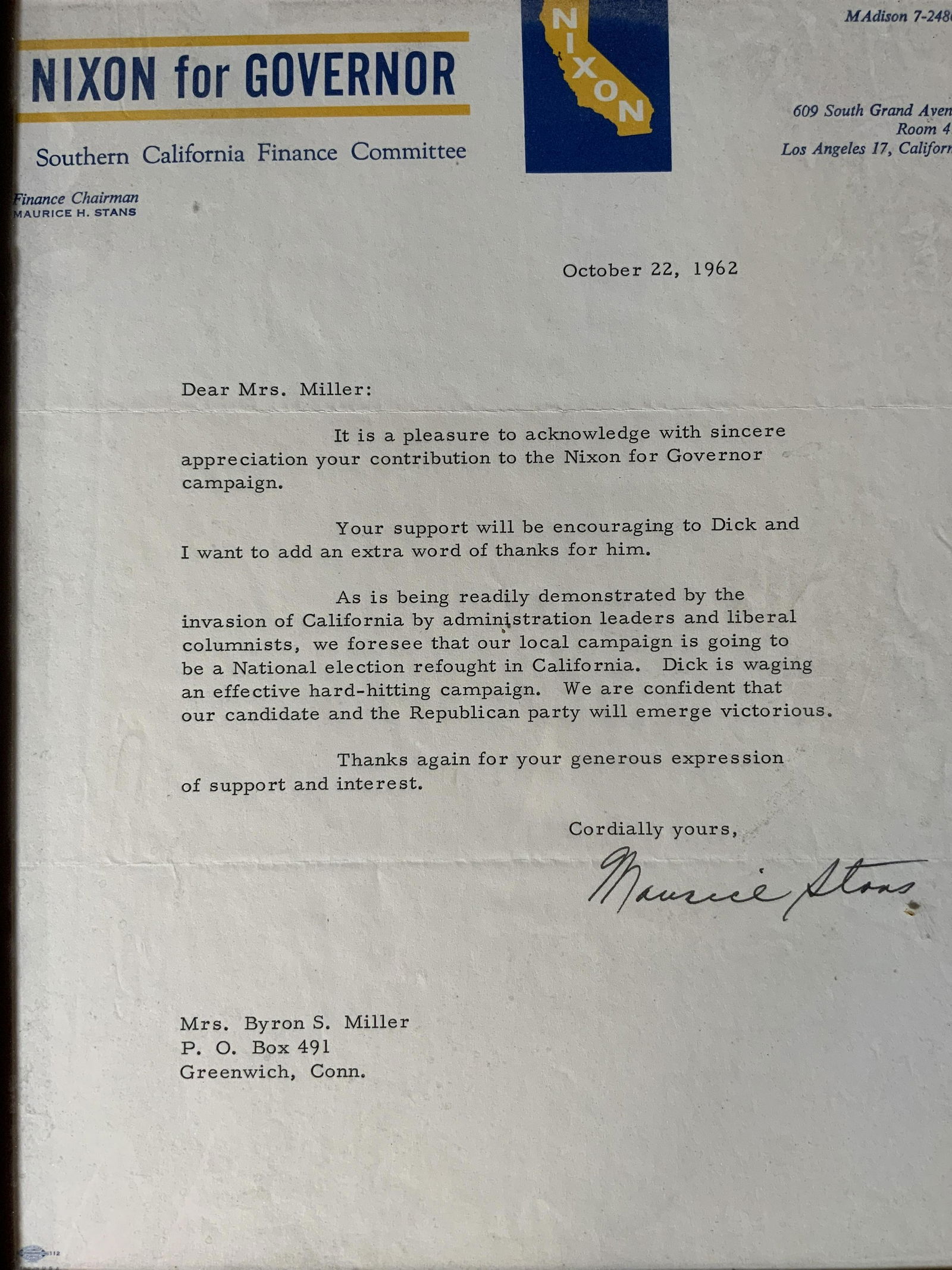 Vintage Signed Nixon for Governor Letter 1962 (1 of 8)