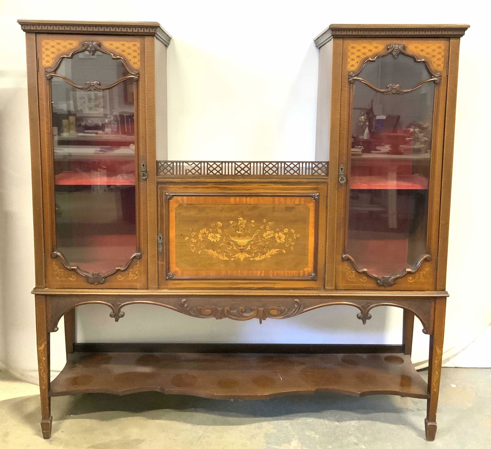 Antique Inlaid Wooden Marquetry Display Cabinet (1 of 12)