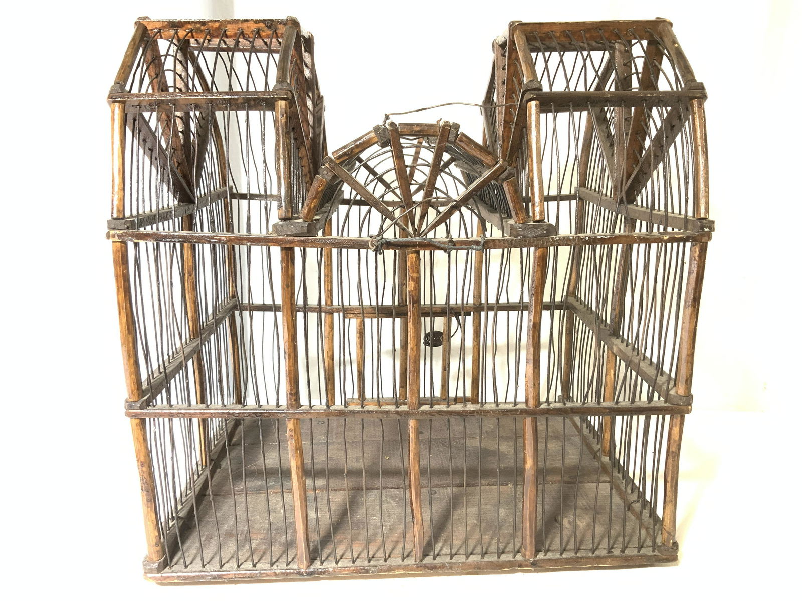 Antique Wire & Wood Birdcage w Asian Vessel (1 of 16)