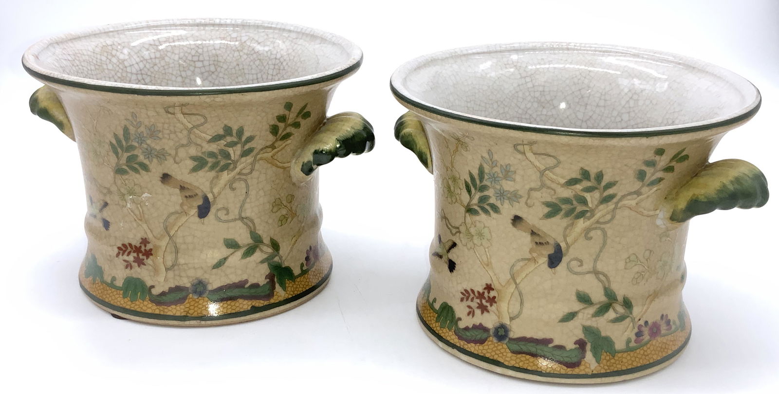 Pair Hand painted Vintage Cache Pot, Signed (1 of 9)