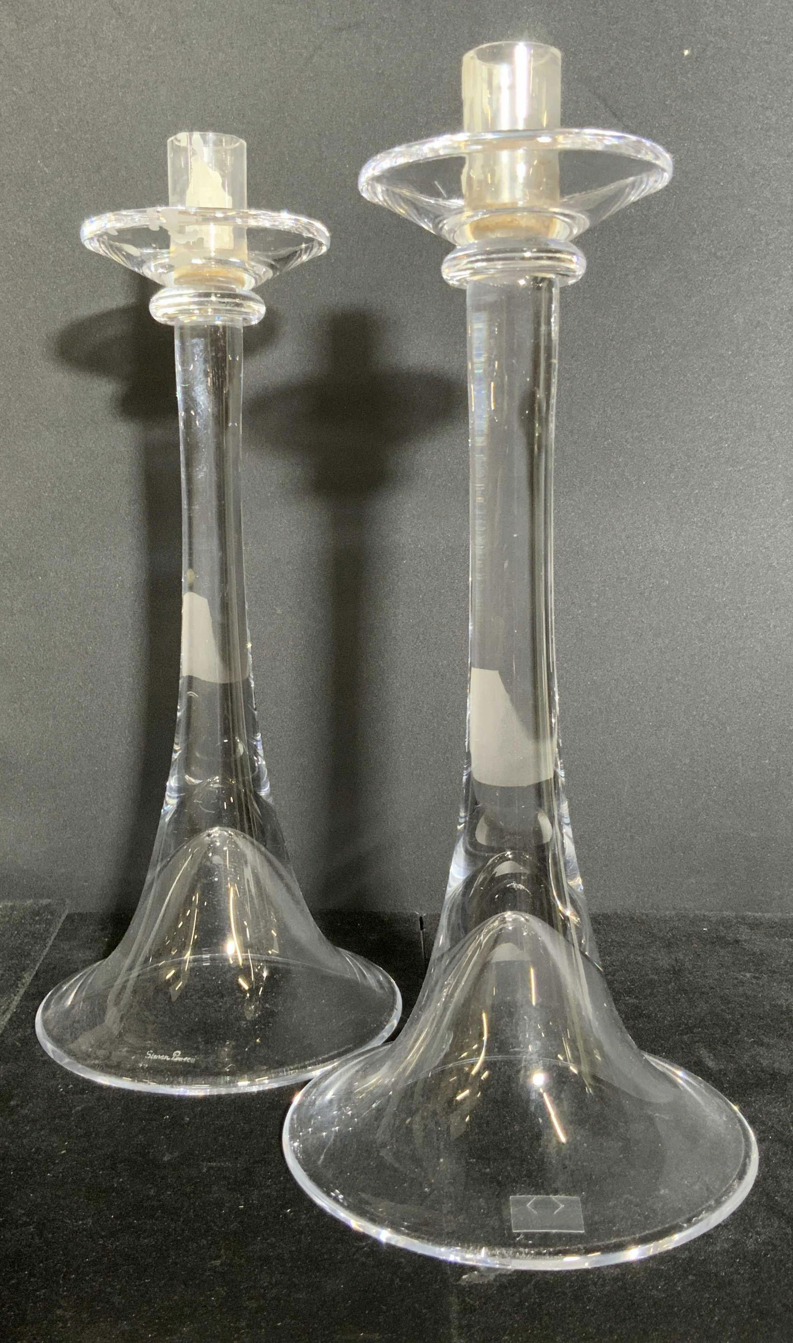 Pair SIMON PEARCE Signed Clear Glass Candlesticks (1 of 12)