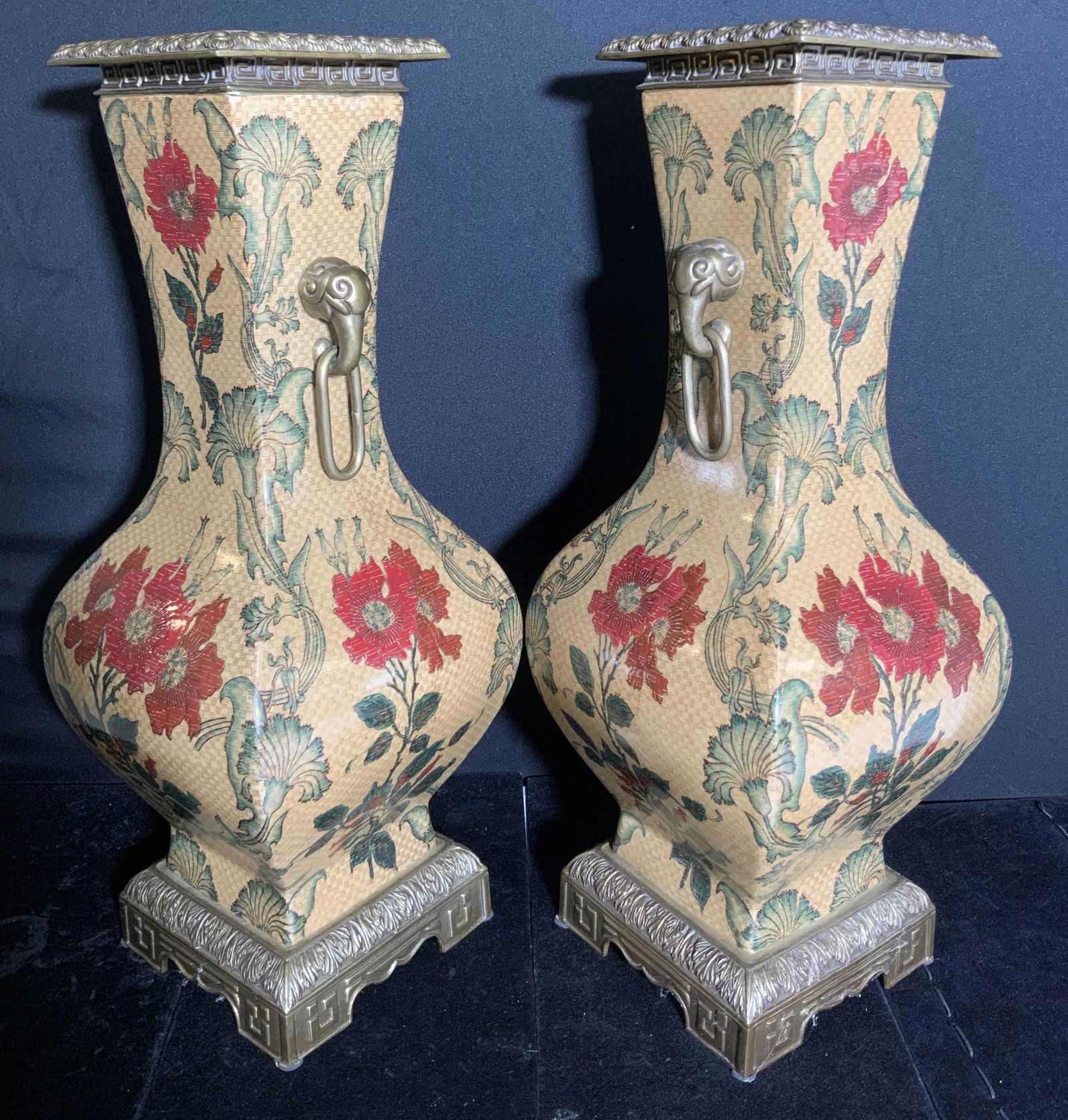2 CASTILIAN Gilded Bronze & Porcelain Grand Vases (1 of 19)