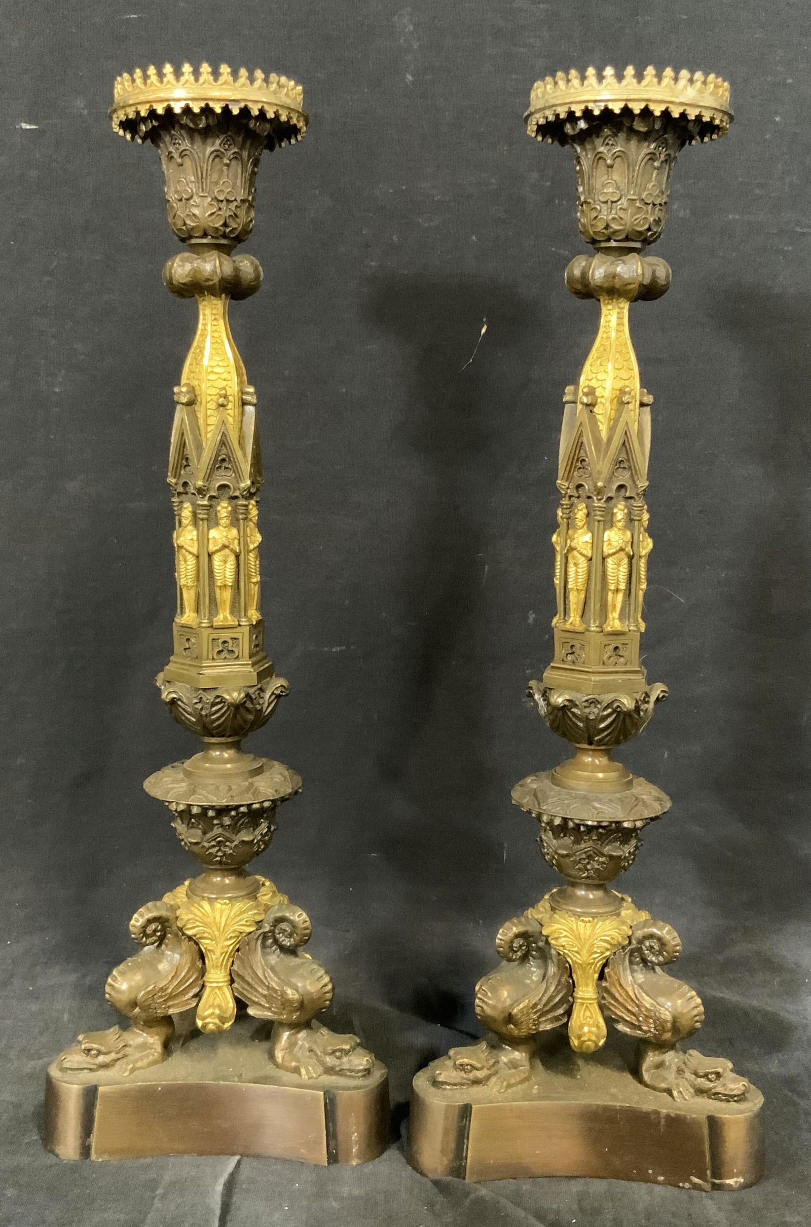 Pair Antique Gilded Bronze Candlestick Holders (1 of 9)