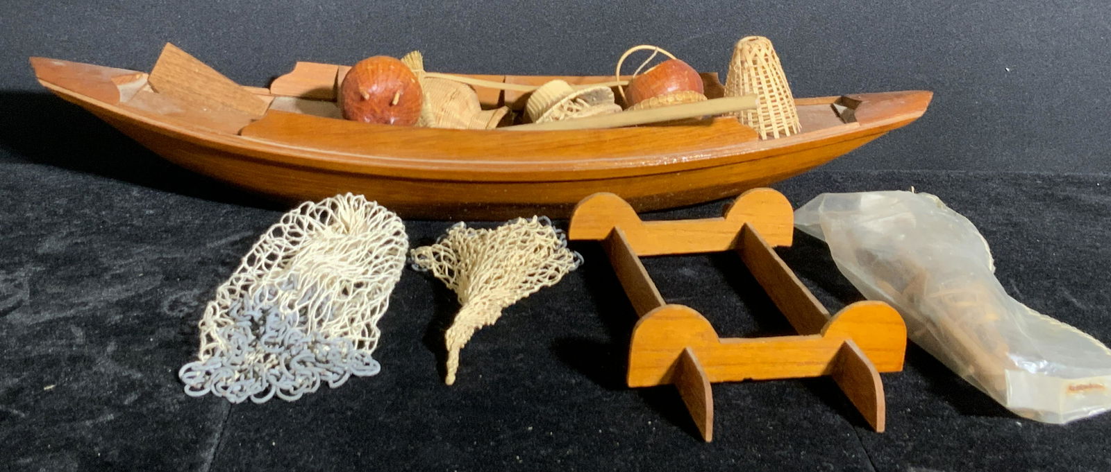 Vintage Wooden Asian Fishing Boat W/ Accessories (1 of 15)