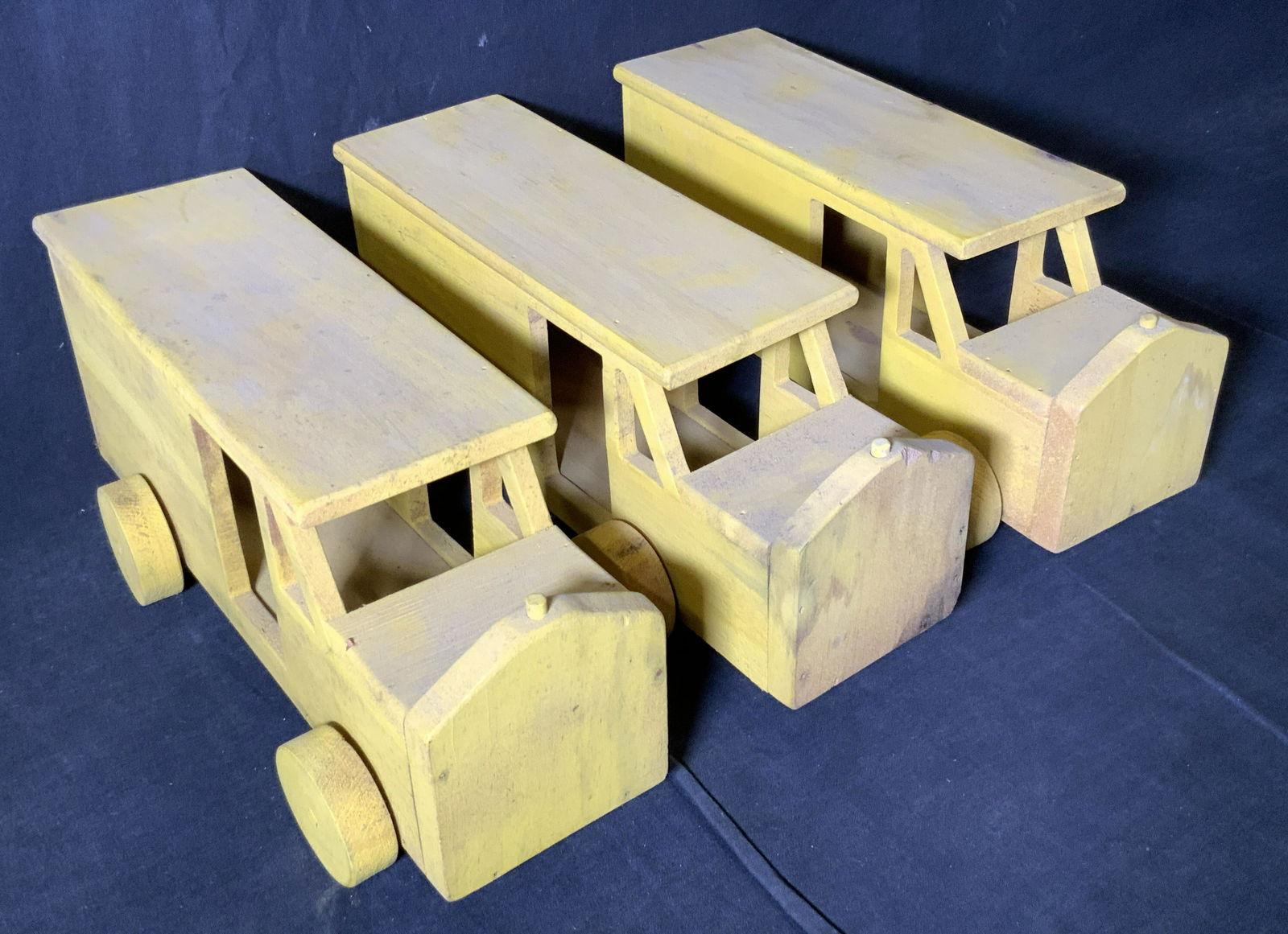 Lot 3 Vintage Hand Painted Wooden Rolling Bus Toys (1 of 13)