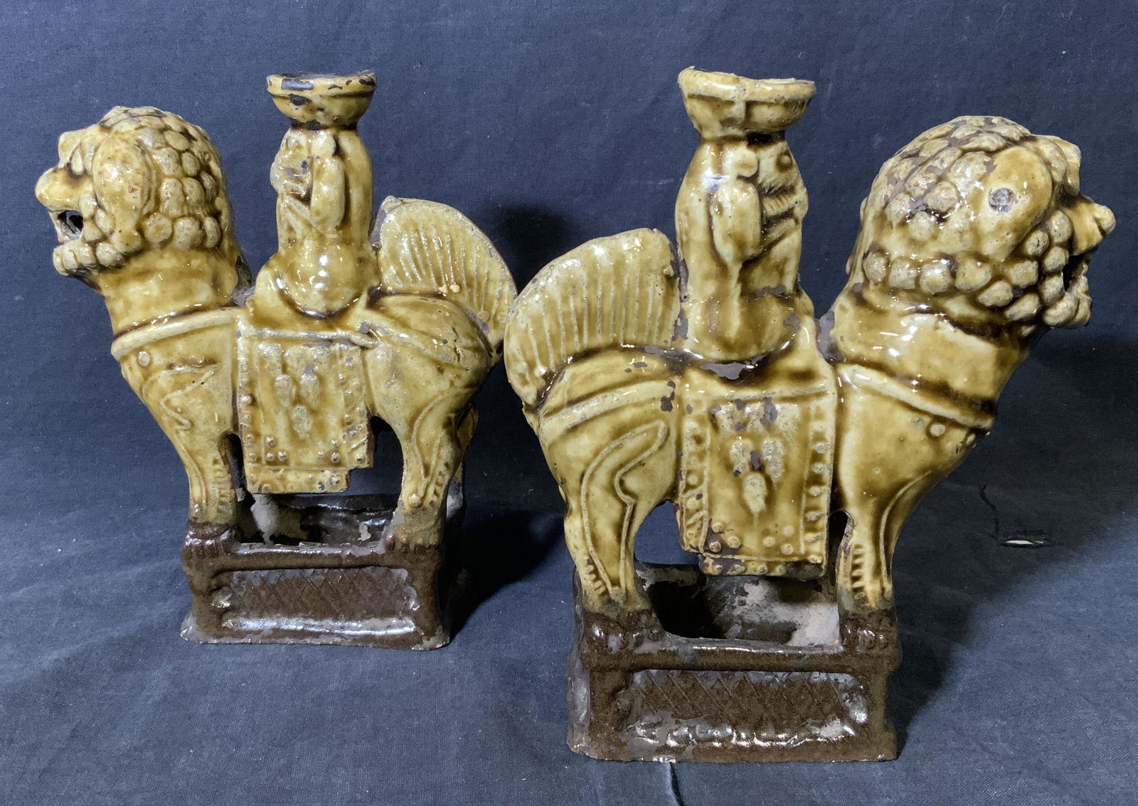 Pair Ceramic Figural Foo Dog Incense Holders (1 of 9)