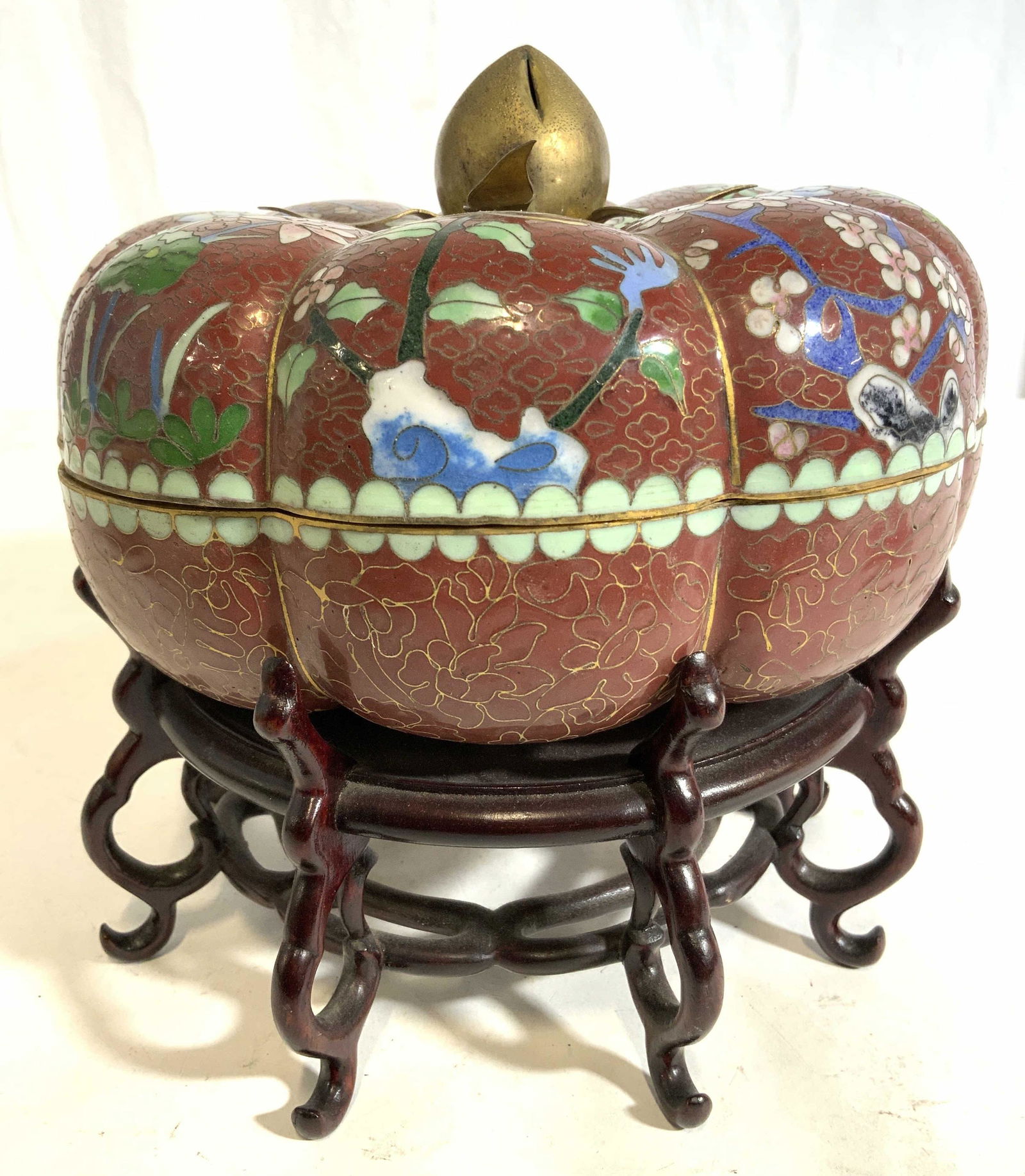Lot 2 Vtg Asian Enamel Pumpkin hors d'oeuvres Box (1 of 10)