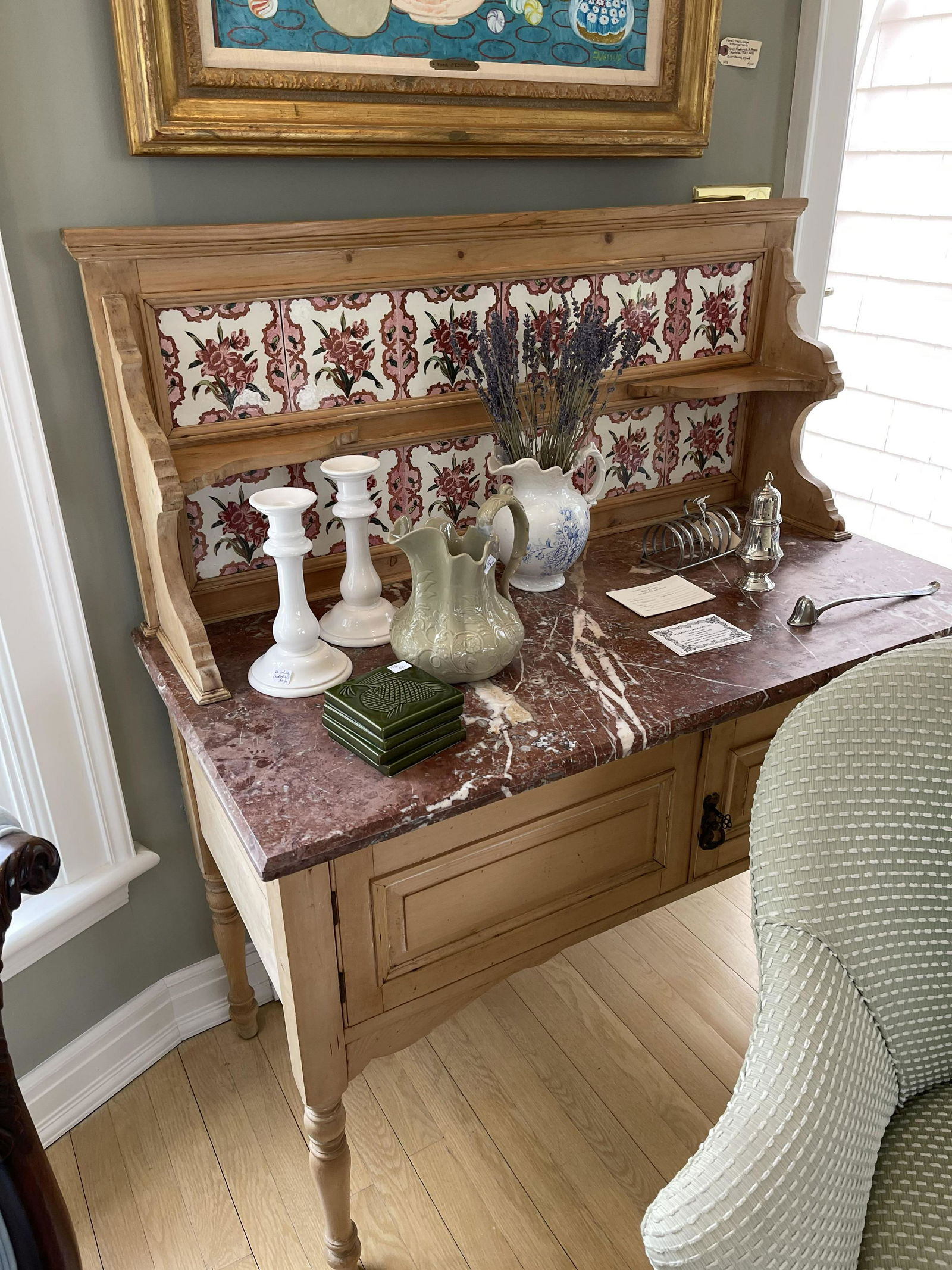 Antique English Washstand Marble and tile (1 of 10)