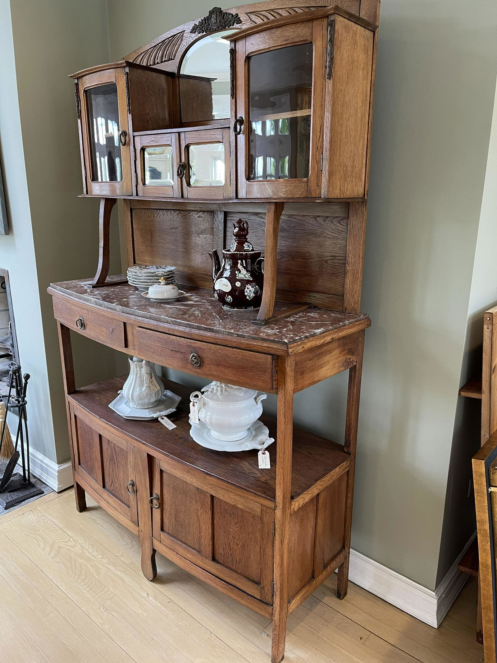 Antique Continental oak sideboard Marble top c1910 (1 of 14)