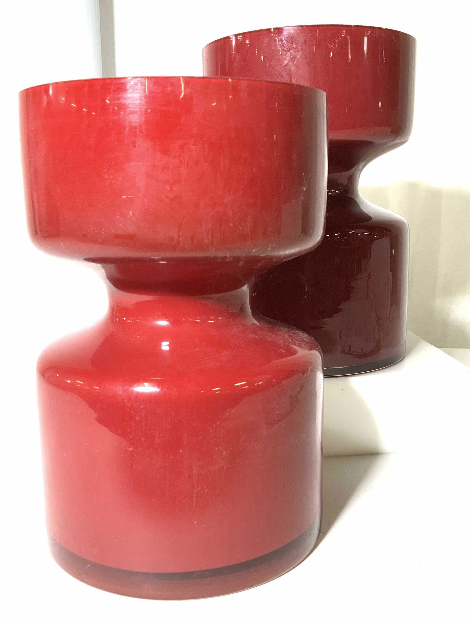 Pair Cranberry Red Glass Centerpiece Vase Vessels (1 of 9)