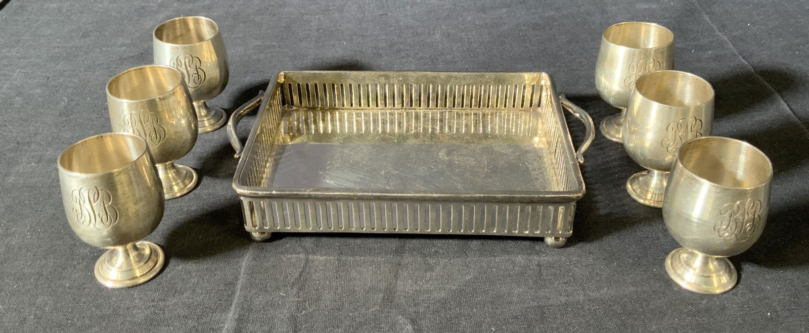 Lot 7 Sterling Miniature Chalices & Metal Tray (1 of 9)