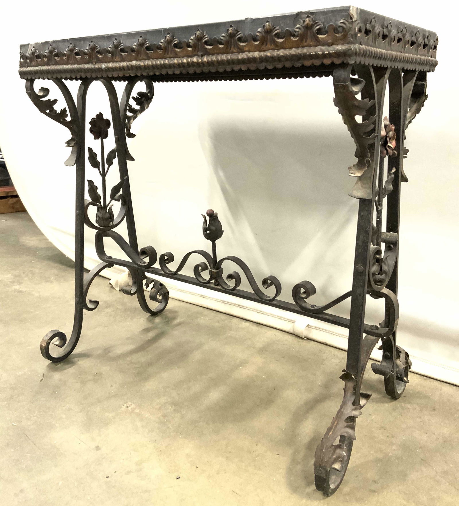 Antique Iron Bench W Marble Top (1 of 10)