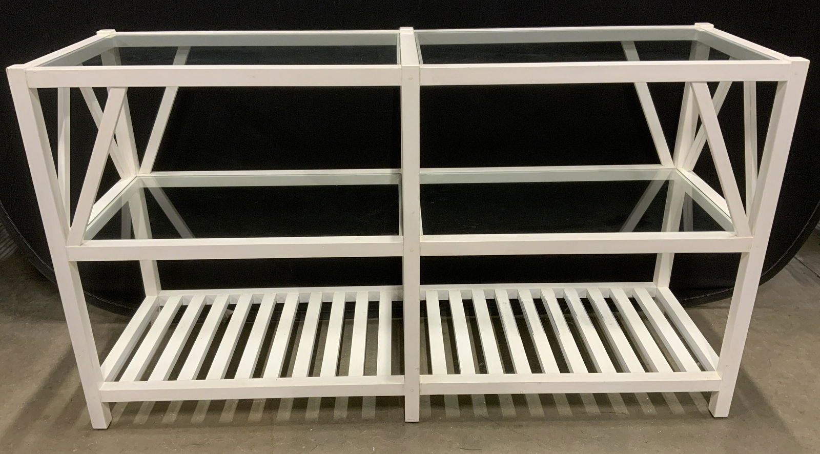 ETHAN ALLEN Glass Topped Console Table w Shelves (1 of 13)