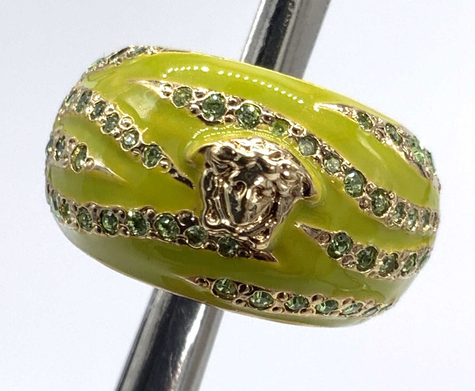 VERSACE Signed Lime Green Enameled Crystal Ring (1 of 13)