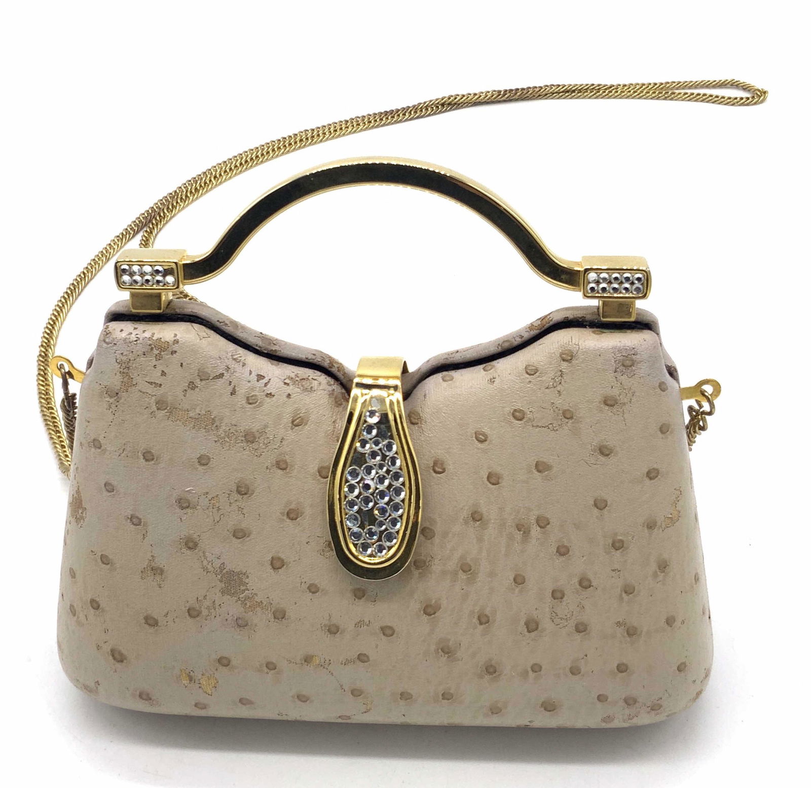 Vintage Ostrich Leather Bejeweled Shoulder Purse (1 of 19)