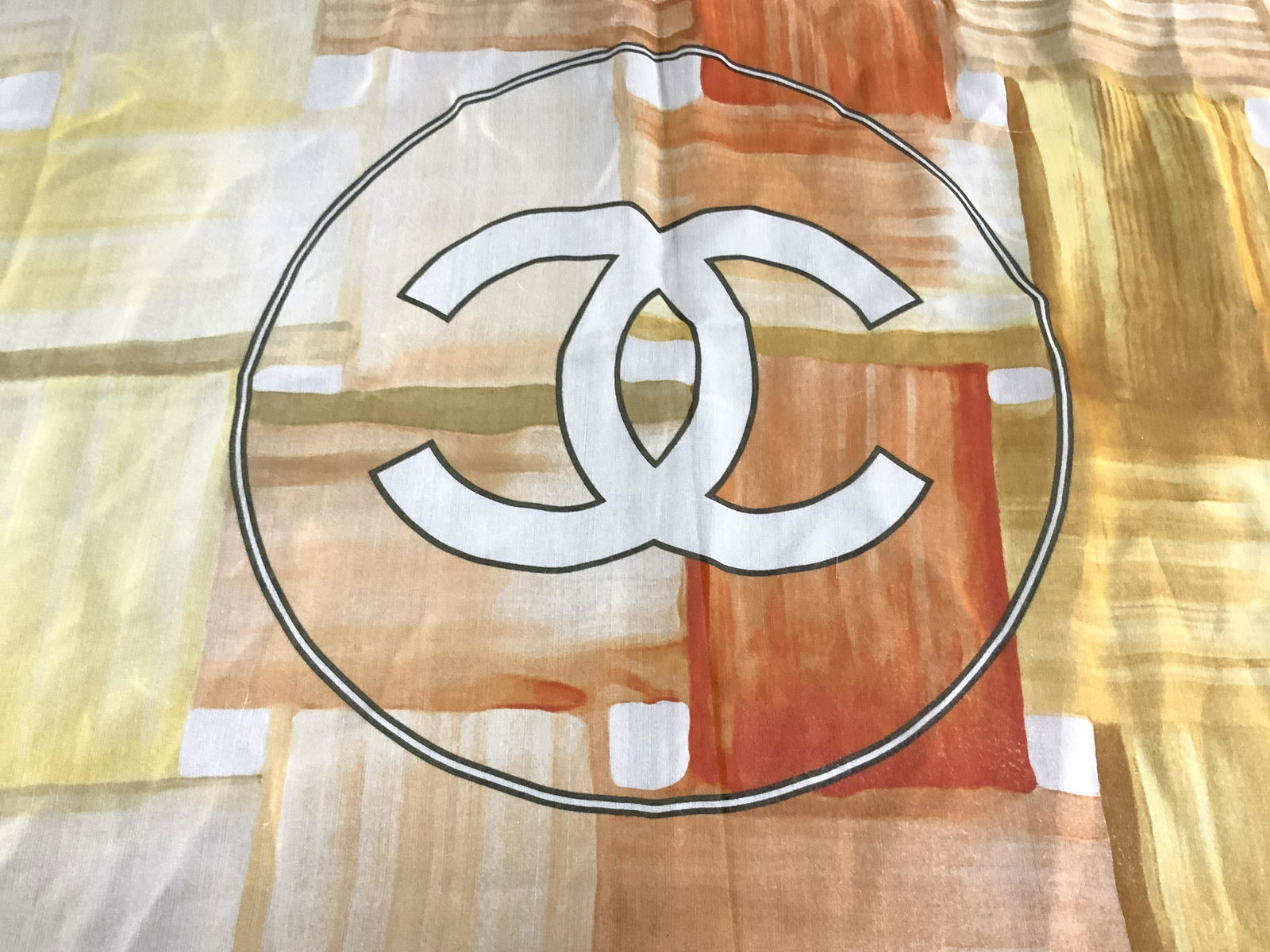 CHANEL Signed Orange Patterned Silk Square Scarf (1 of 12)