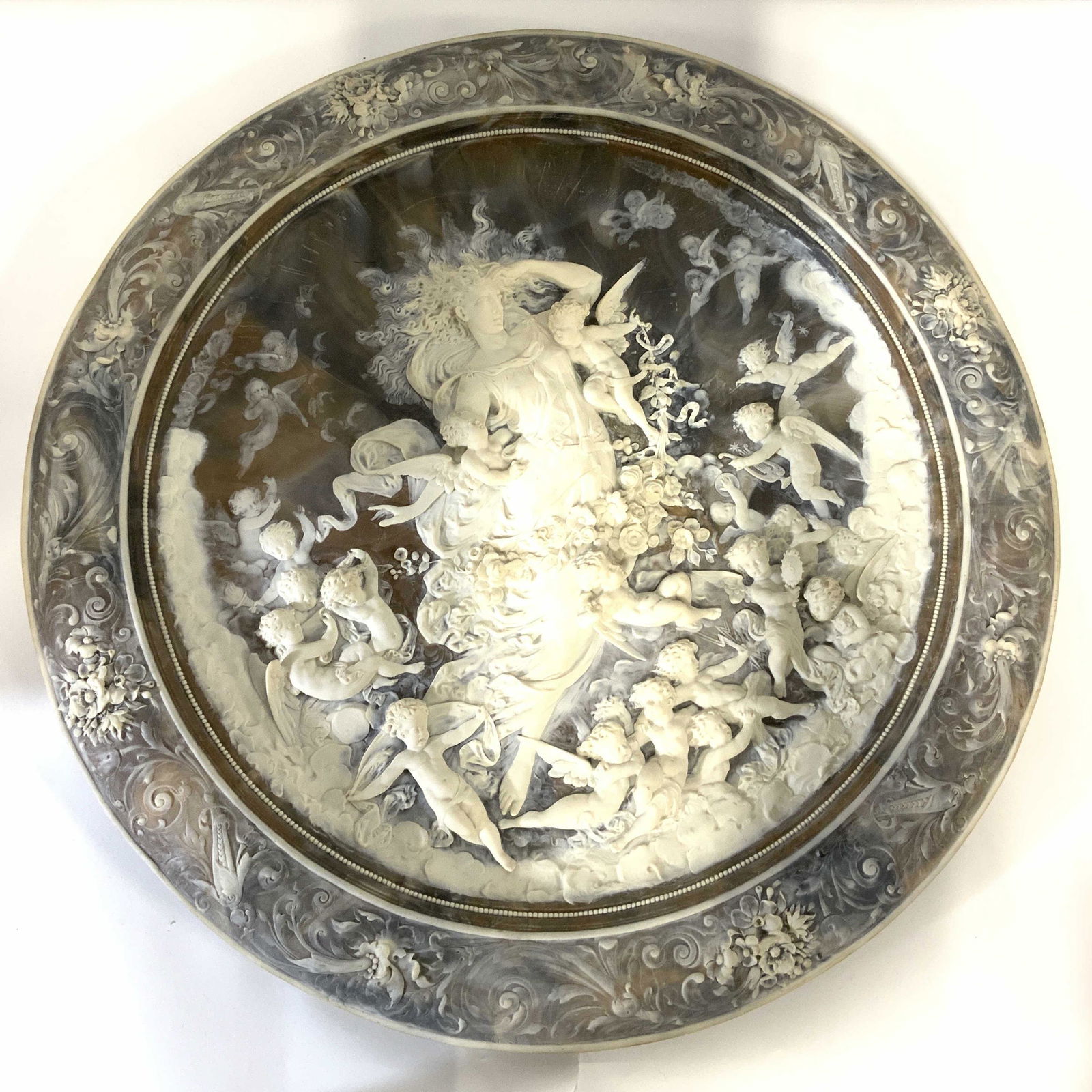 Cmpste & Porcelain Relief W Cherub & Female Figure (1 of 11)