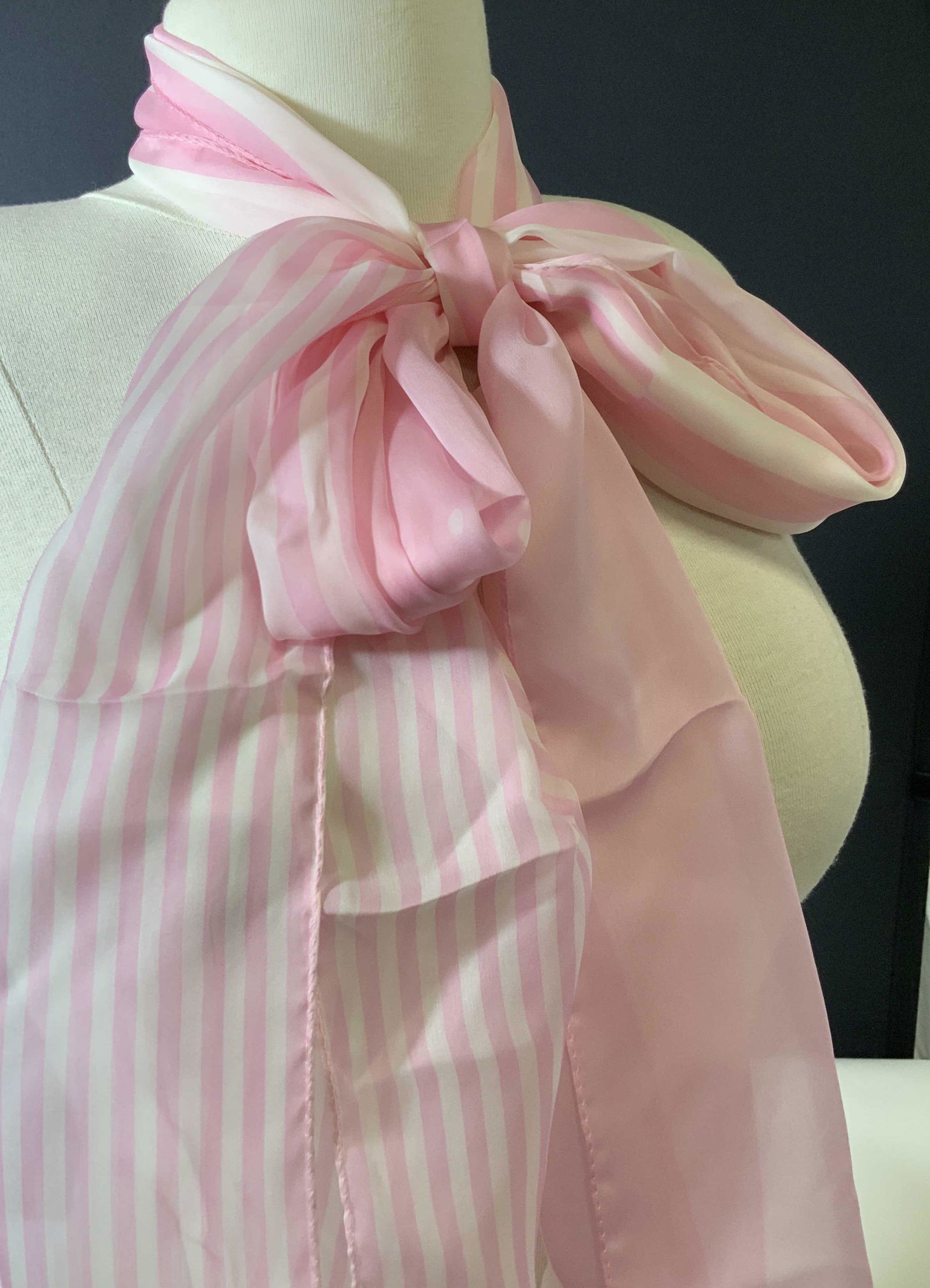 Never Worn ESCADA Sheer Pink Silk Scarf, Italy: The loveliest Rose pink silk scarf which comes in the original cellophane packaging and ESCADA Tag attached, Style no 90010. Lightweight luxury direct from Italy, designer signed on scarf with designe