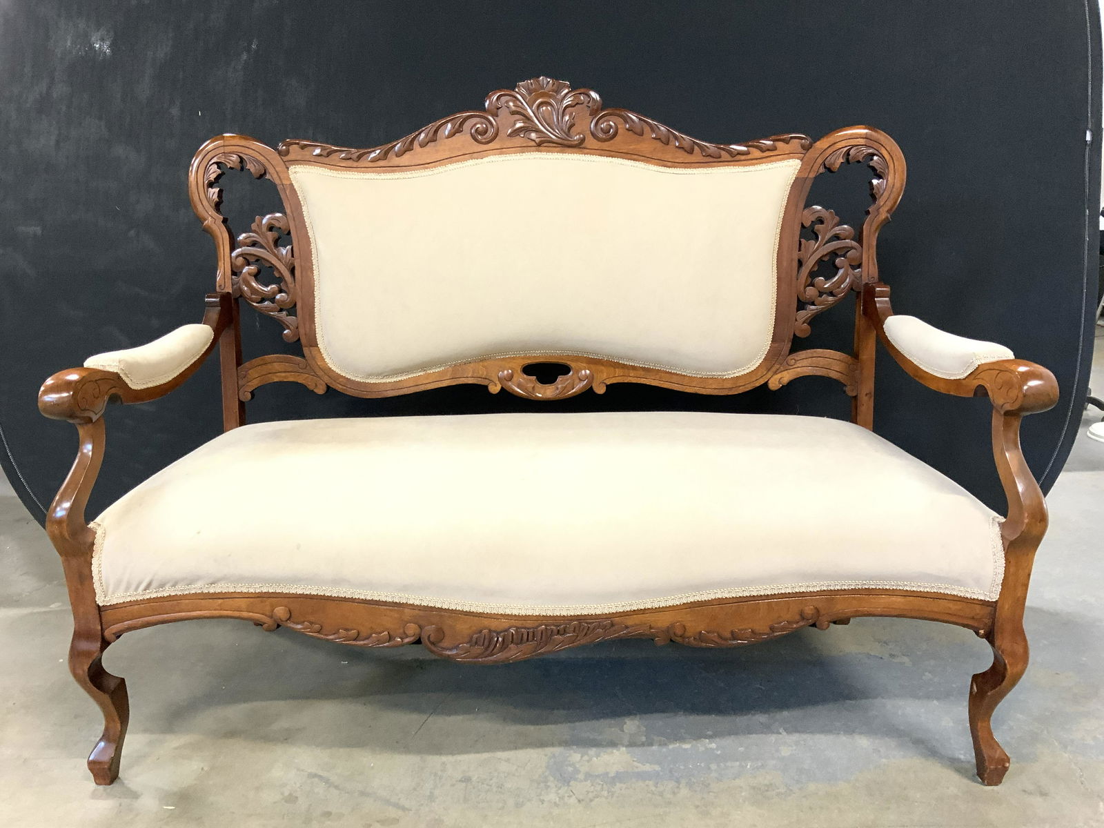 Vintage Carved Wooden Upholstered Settee (1 of 15)