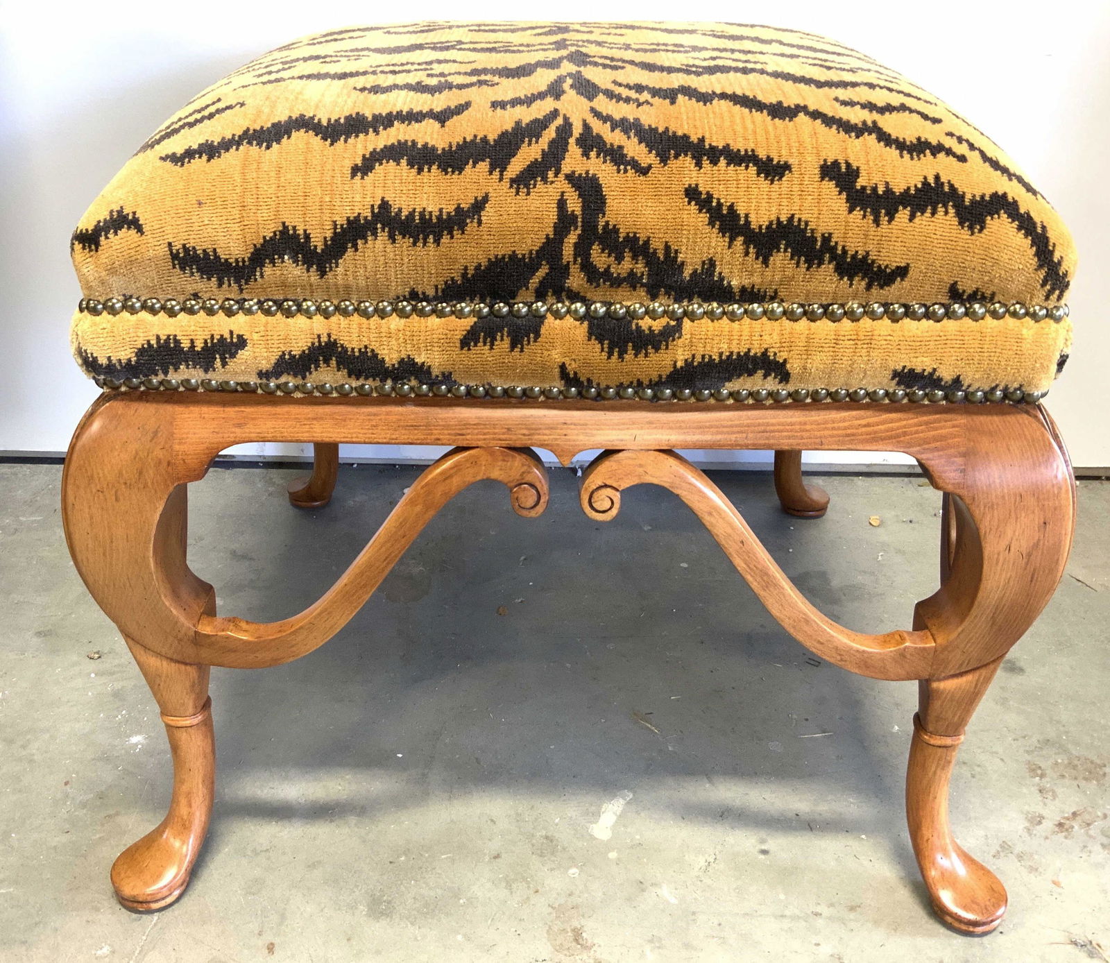 WILLIAM SWITZER Queen Anne Ottoman W Tiger Print (1 of 10)