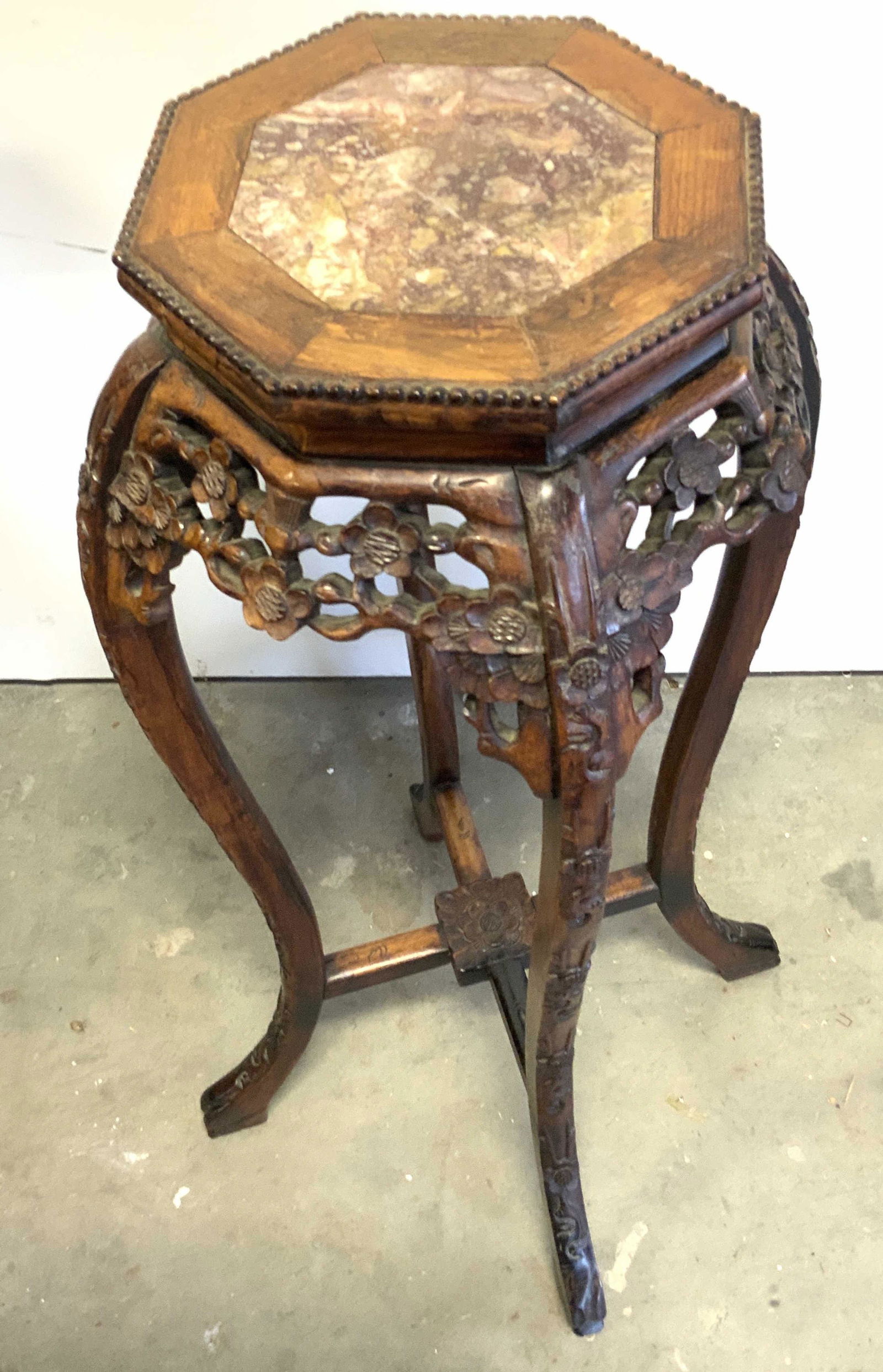 Carved Wooden Side Table W/ Natural Stone Inlay (1 of 13)